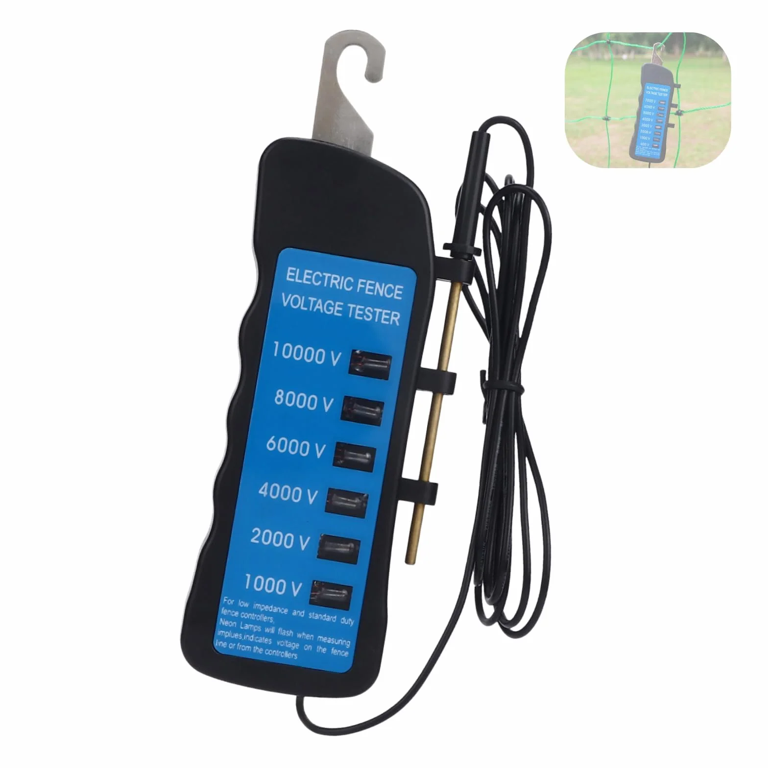 Vibrivo10000V Comprobador de valla de pastoreo medidor de corriente resistente al agua 6 LED solar 16,7 x 6 x 2 cm