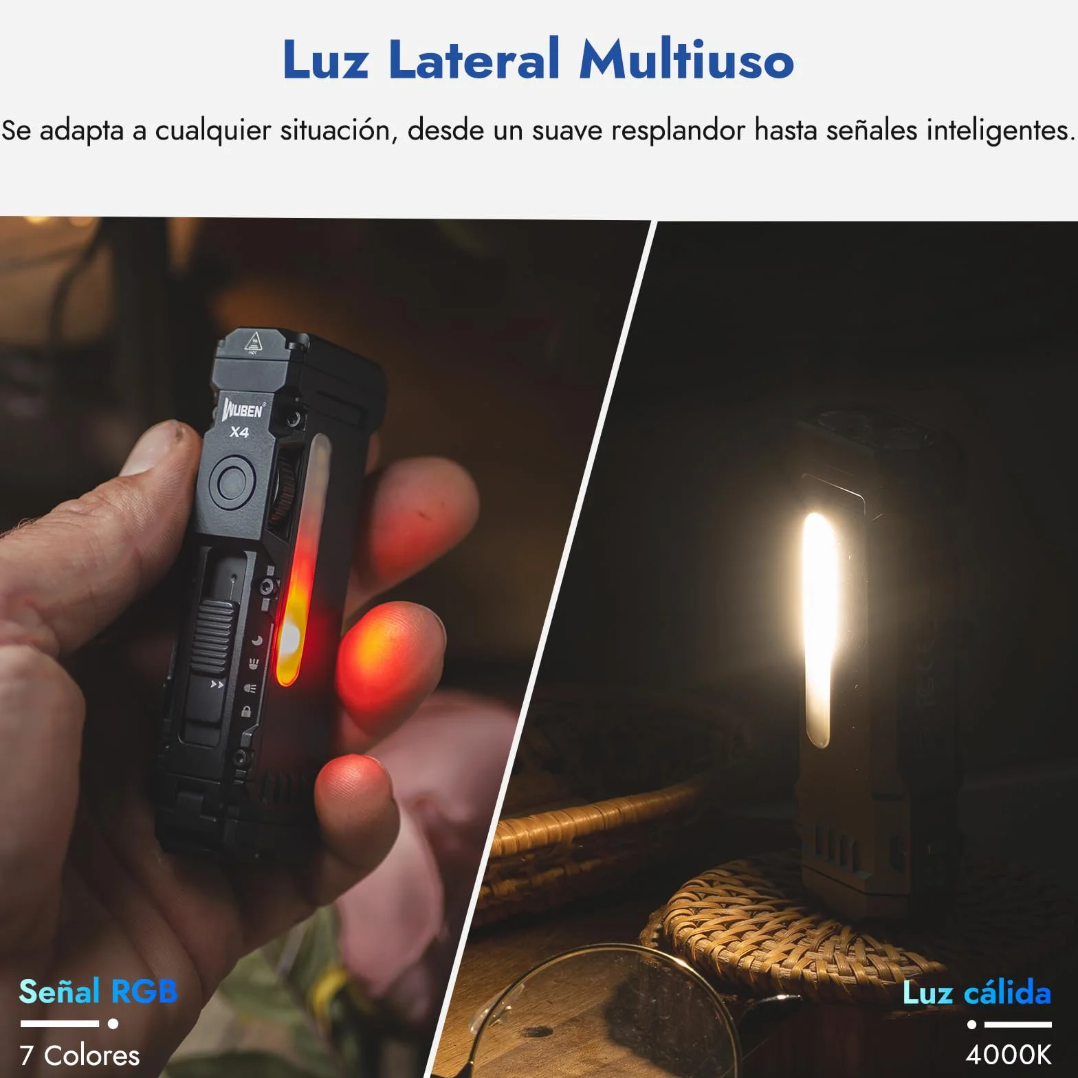WUBEN X4 Mini Linterna LED Recargable con RGB Lamparas, 1500 Lumens EDC Linternas Alta Potencia con Iman, IP65 Portatil Tactico Lampara de Mano para Camping Emergencia Rescate