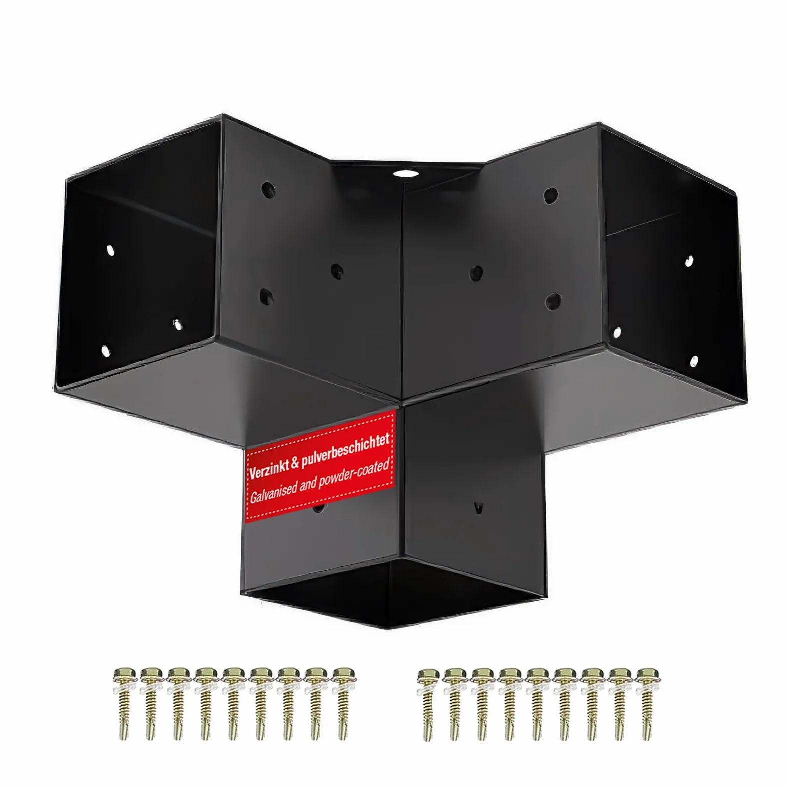 SOTECH Conector de esquina 90 x 90 mm (conector de 3 vías) de acero cuadrado galvanizado y recubierto de polvo negro para una máxima protección contra la corrosión