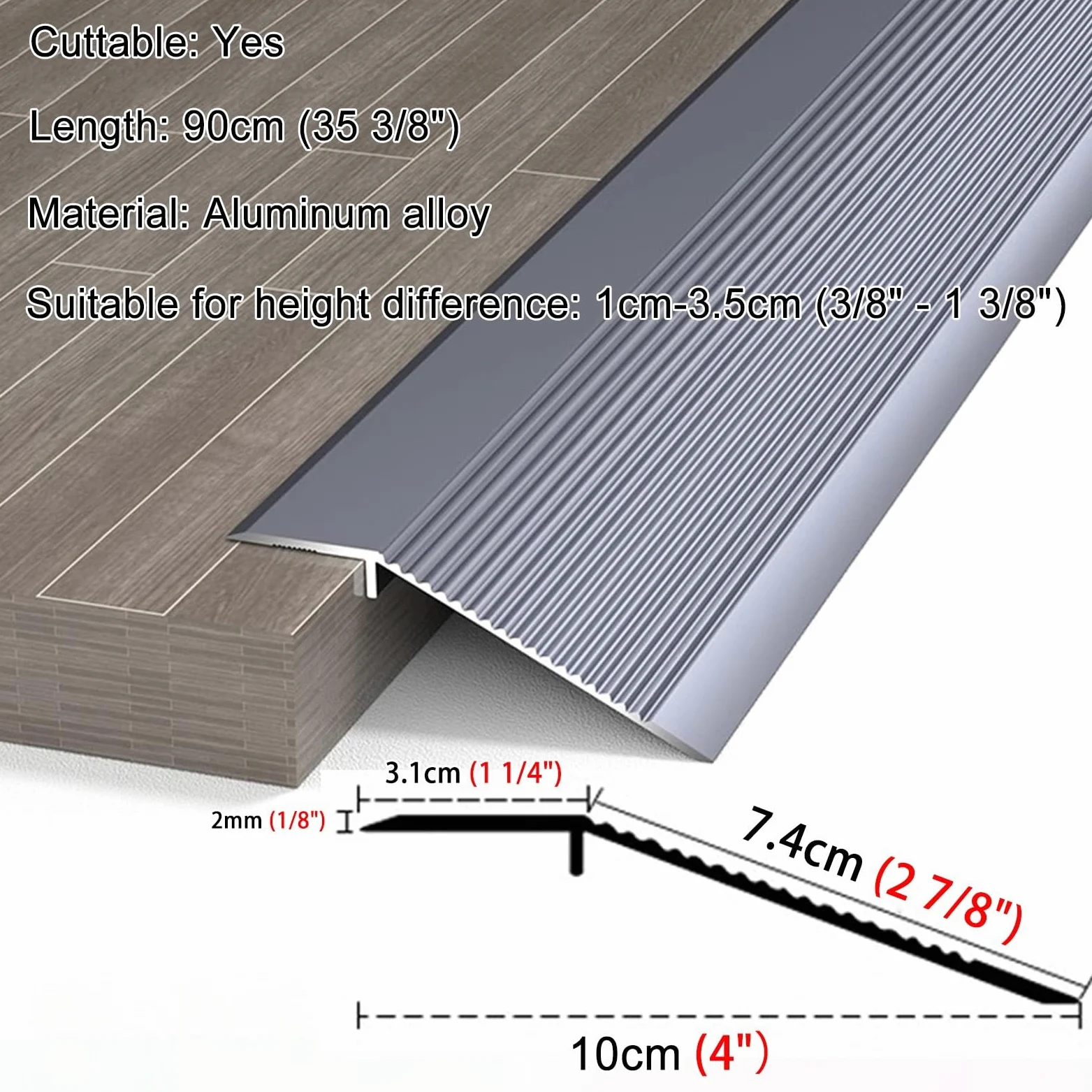 Tiras antideslizantes para suelos de vinilo para azulejos y madera laminada, tiras de juntas de suelo gris oscuro para un flujo suave