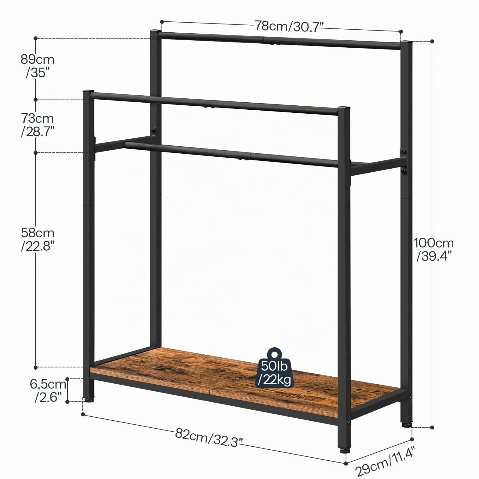 HOOBRO Toallero de Pie 3 Niveles, Soporte para Mantas con Estante, Baño, Exteriores, Negro y Marrón Vintage
