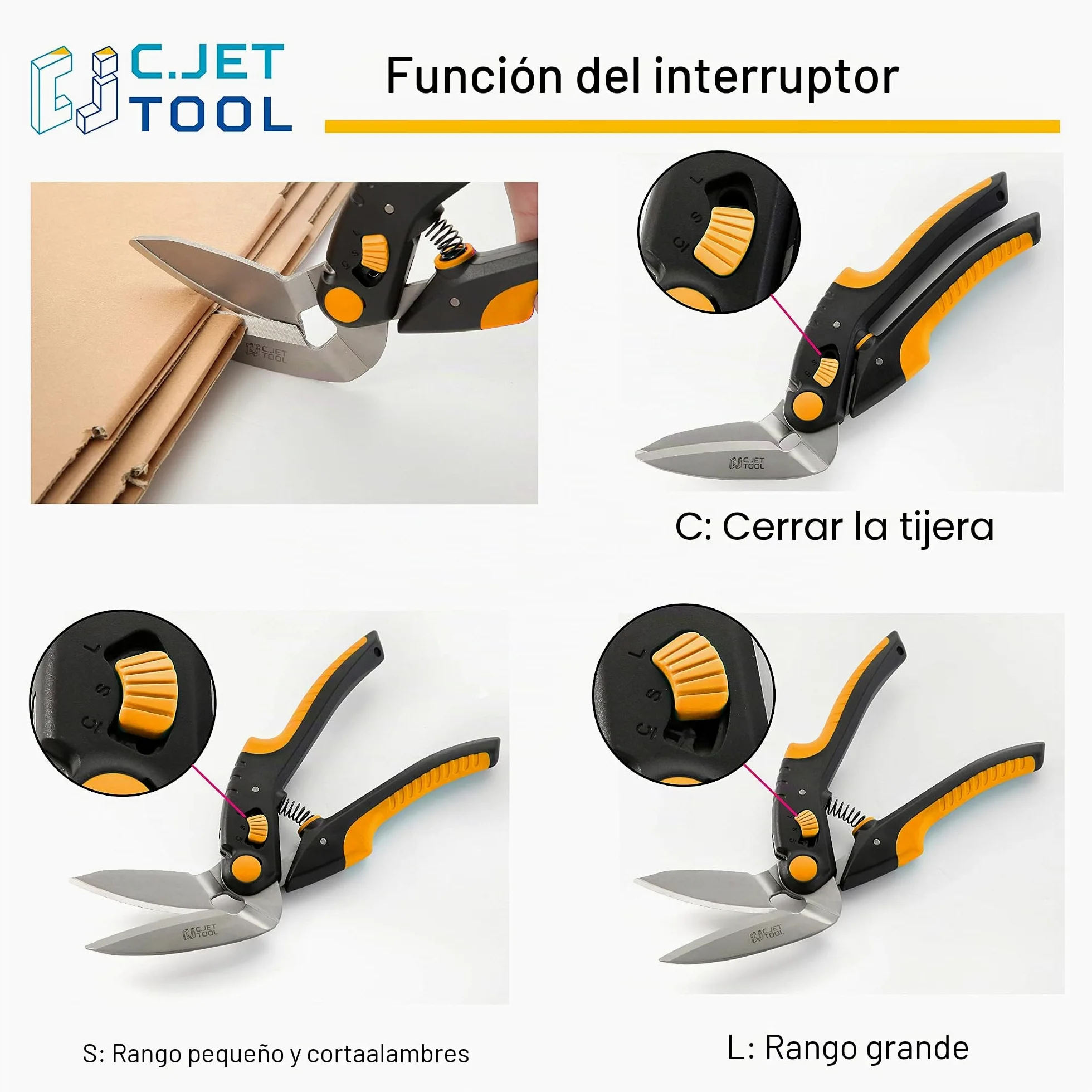 C.JET TOOL Tijeras de Trabajo 25cm, Cortador de Alfombras, Multiusos, Tijeras para Alfombras, Cartón, Cuero, Poda, Jardinería, Profesional de Agarre de Acero Inoxidable (Naranjo)