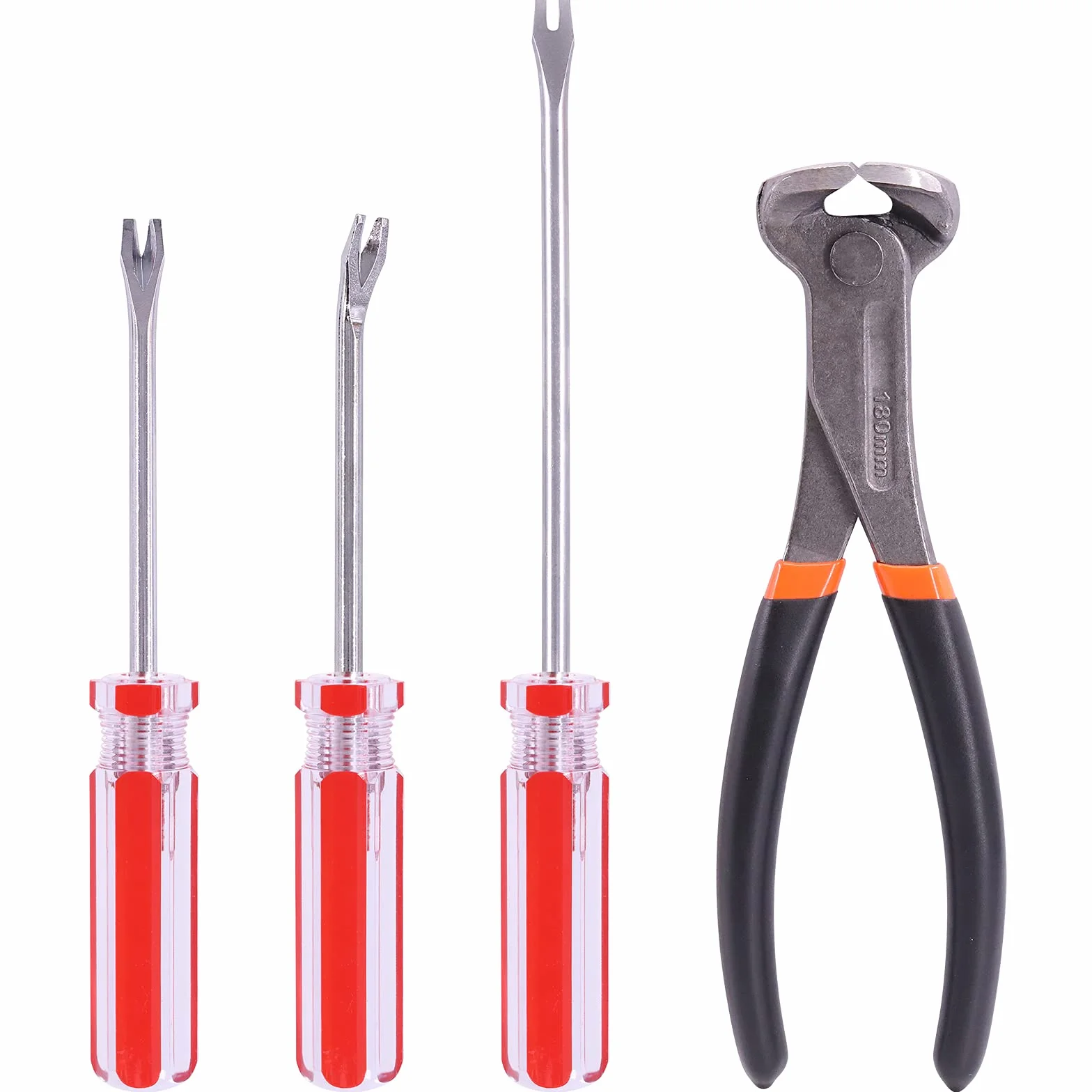 Glarks Juego de 4 extractores de uñas, incluye alicates de corte de extremo de 7 pulgadas, punta en U flexible de 4 pulgadas y extractor de tachuelas de punta en V, elevador de tachuelas de punta en U