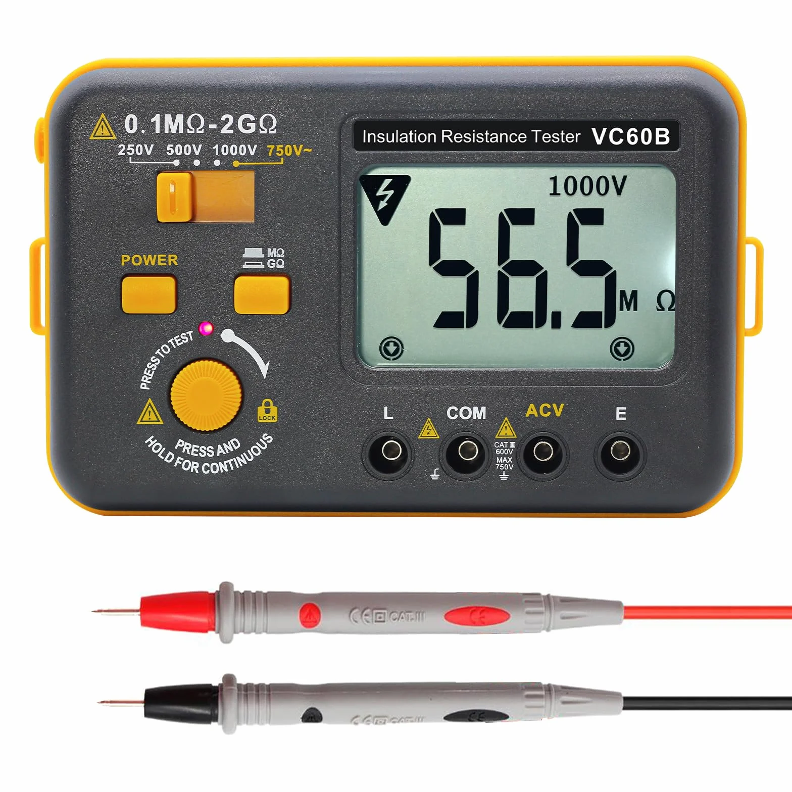 Megohmmeter Probador de Resistencia de Aislamiento 2GΩ Medición de Voltaje AC 750V Pantalla LCD