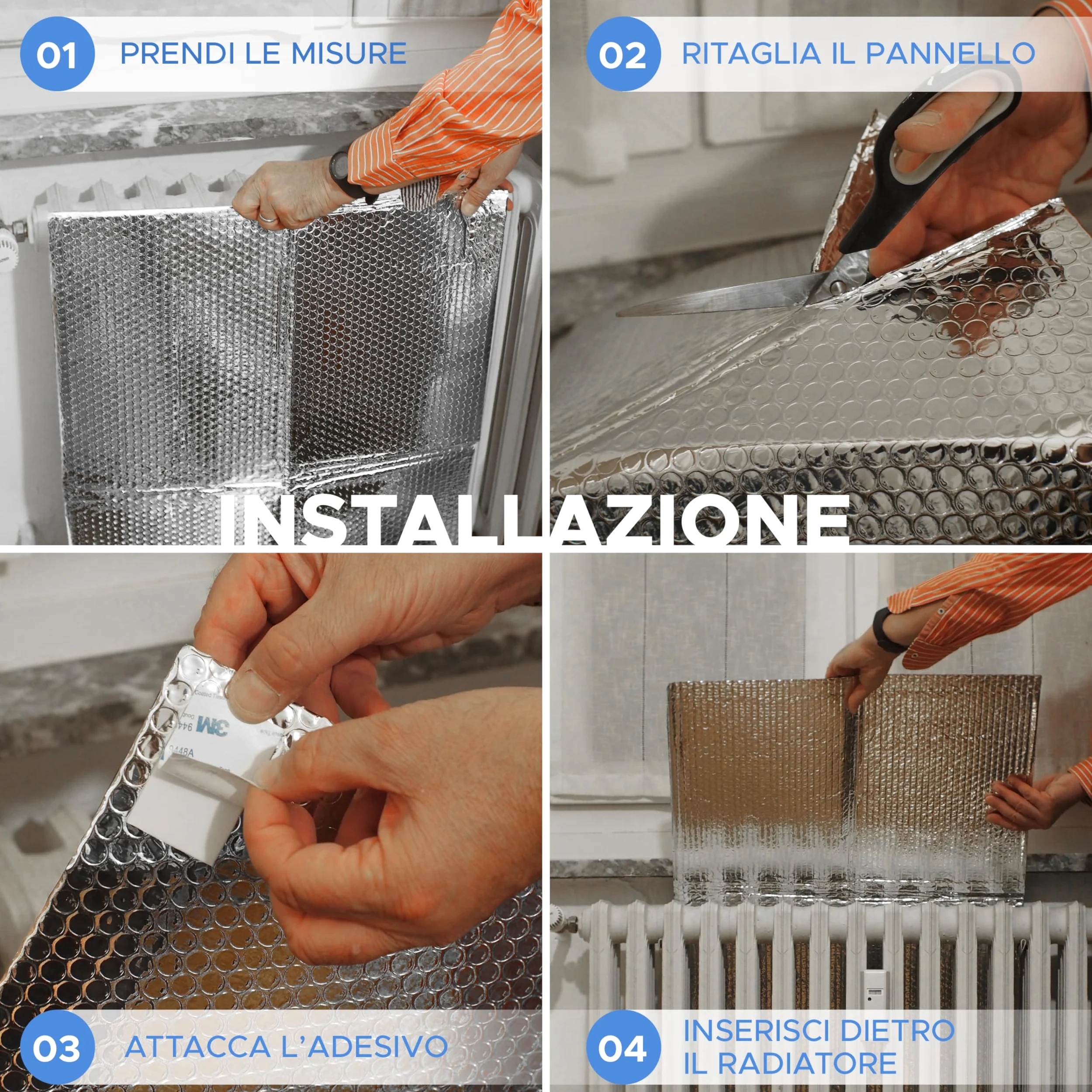 Paneles reflectantes para radiadores que reducen la pérdida de calor en casa, 3 hojas de 120 x 60 cm y 18 adhesivos 3M para montaje en pared