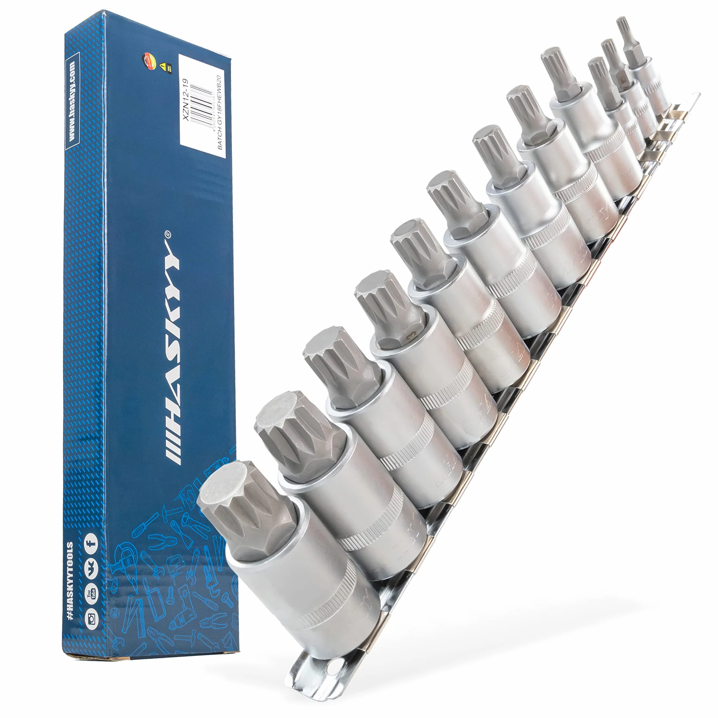HASKYY Juego de 12 llaves de vaso con puntas multidientes XZN, M4, M5, M6, M8, M9, M10, M11, M12, M13, M14, M16, M18