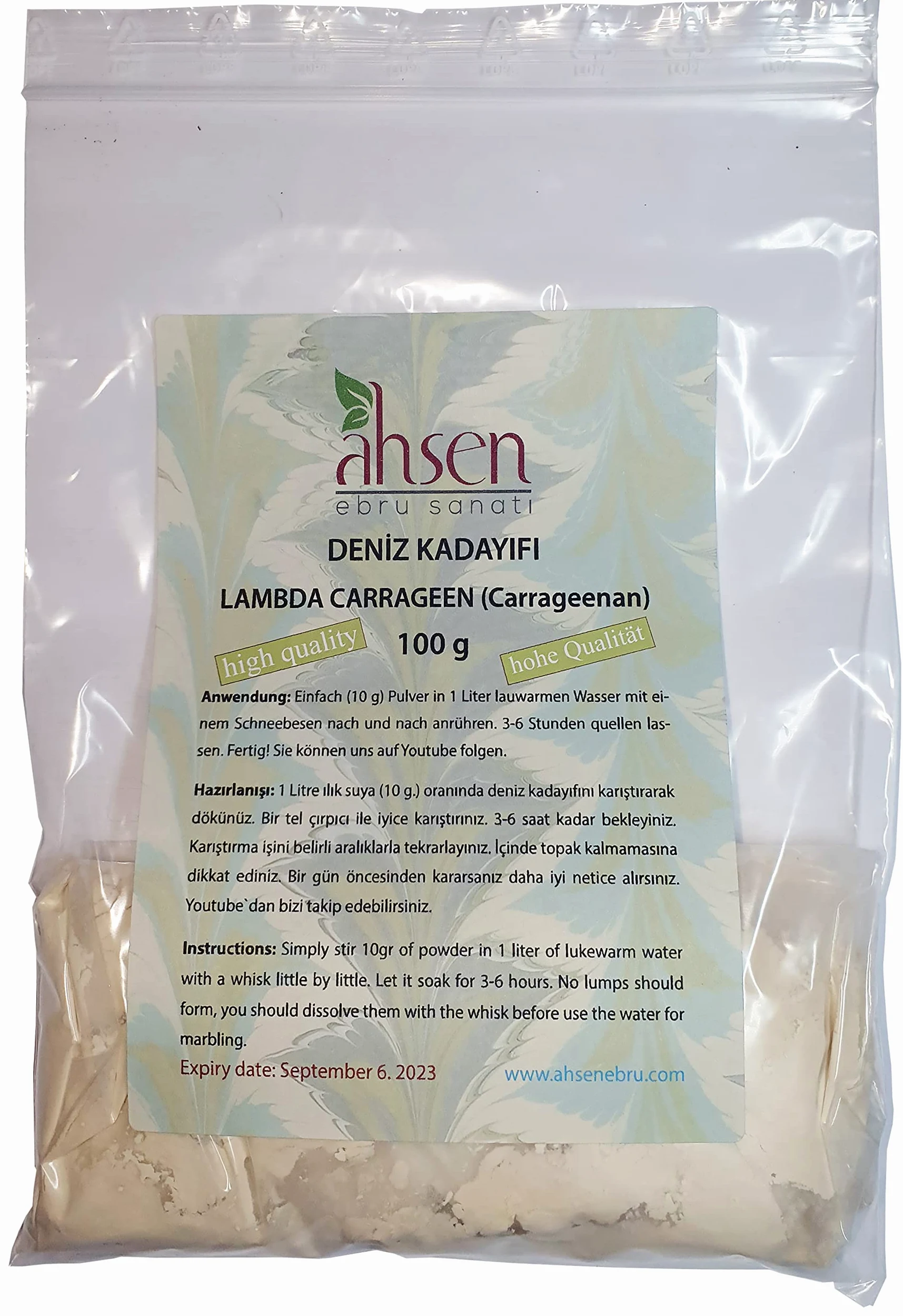 100 gr. Lambda Carragenen, Kerajin, Deniz Kadayifi, Kivam artirici, Ebru Tozu, Carrageenan, Karageno, Karrageeni, Carraghénane, Carragenina, Carrageen, Karagen
