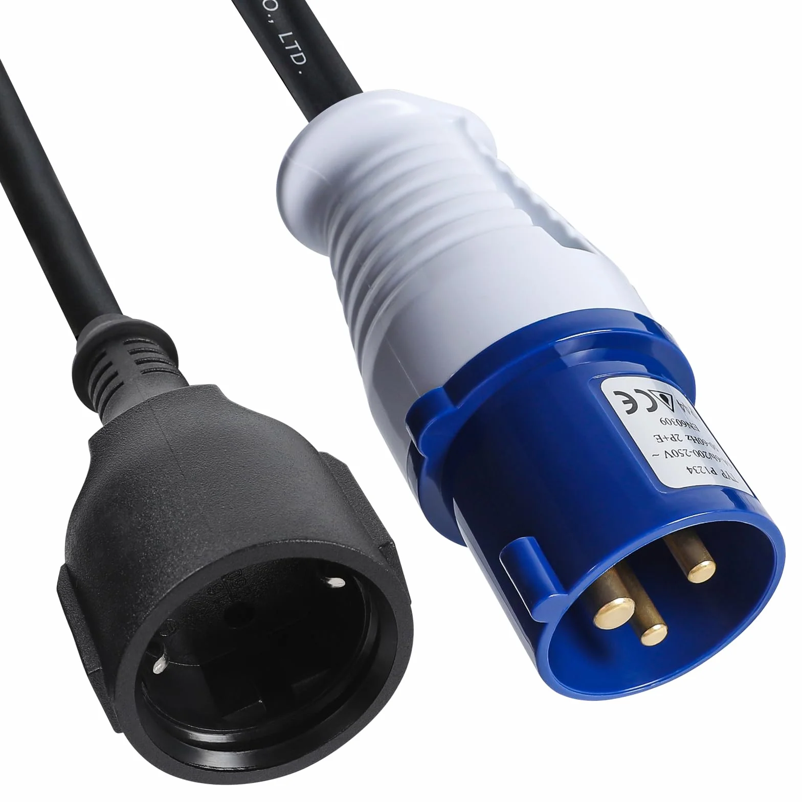 AOHEWEI Cable Adaptador CEE 1,5M, Acoplamiento Schuko a Enchufe CEE y Contacto de Tierra H07RN-F 3G2,5mm² 230V/16A Alimentación IP44 A Prueba de Salpicaduras para Camping Caravana Barco y Autocaravana