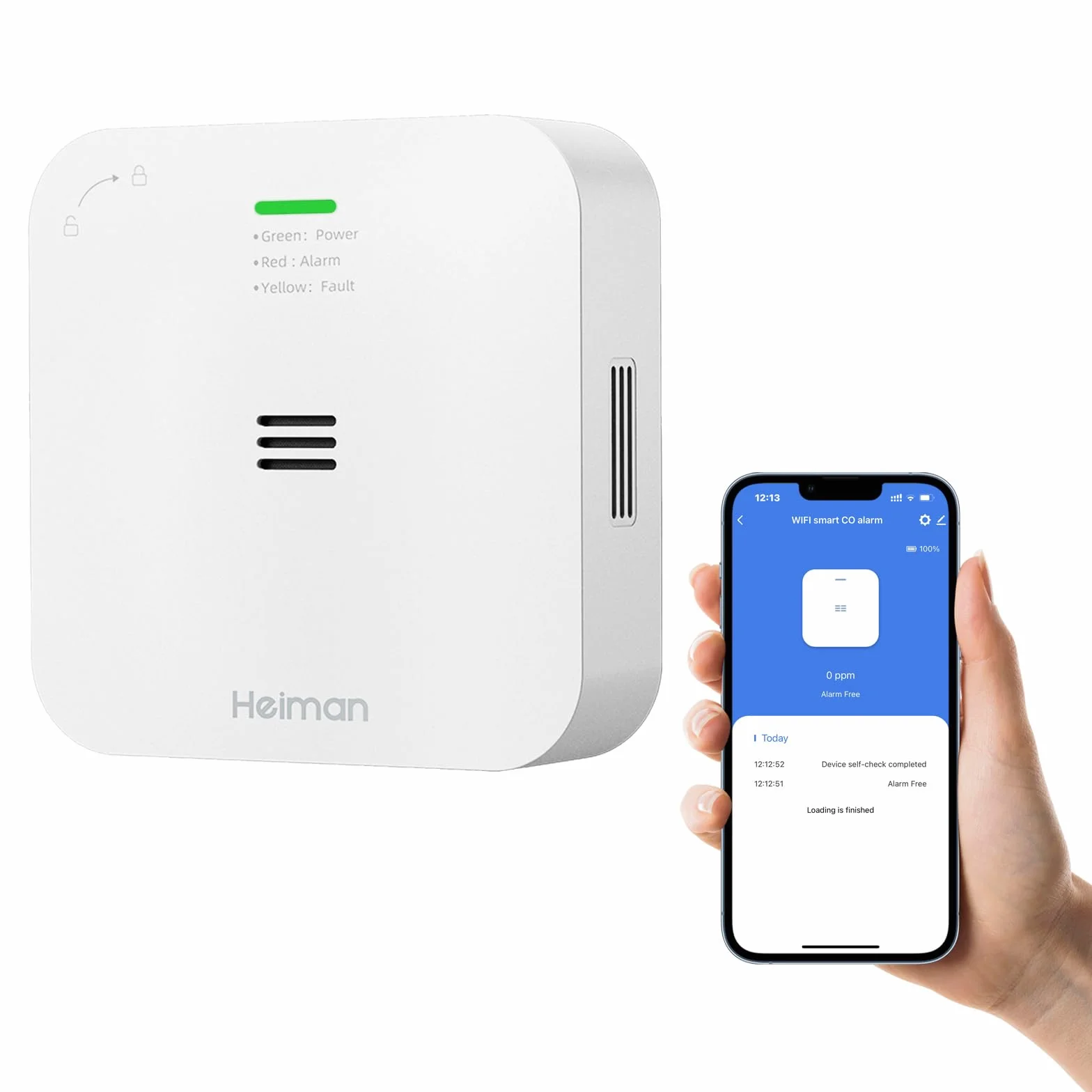 HEIMAN Detector de monóxido de carbono Wi-Fi con conexión WiFi con aplicación Tuya y Smartlife, norma EN50291, detector de CO portátil para casa, coche, tienda de campaña, vehículo (WS-720ES)