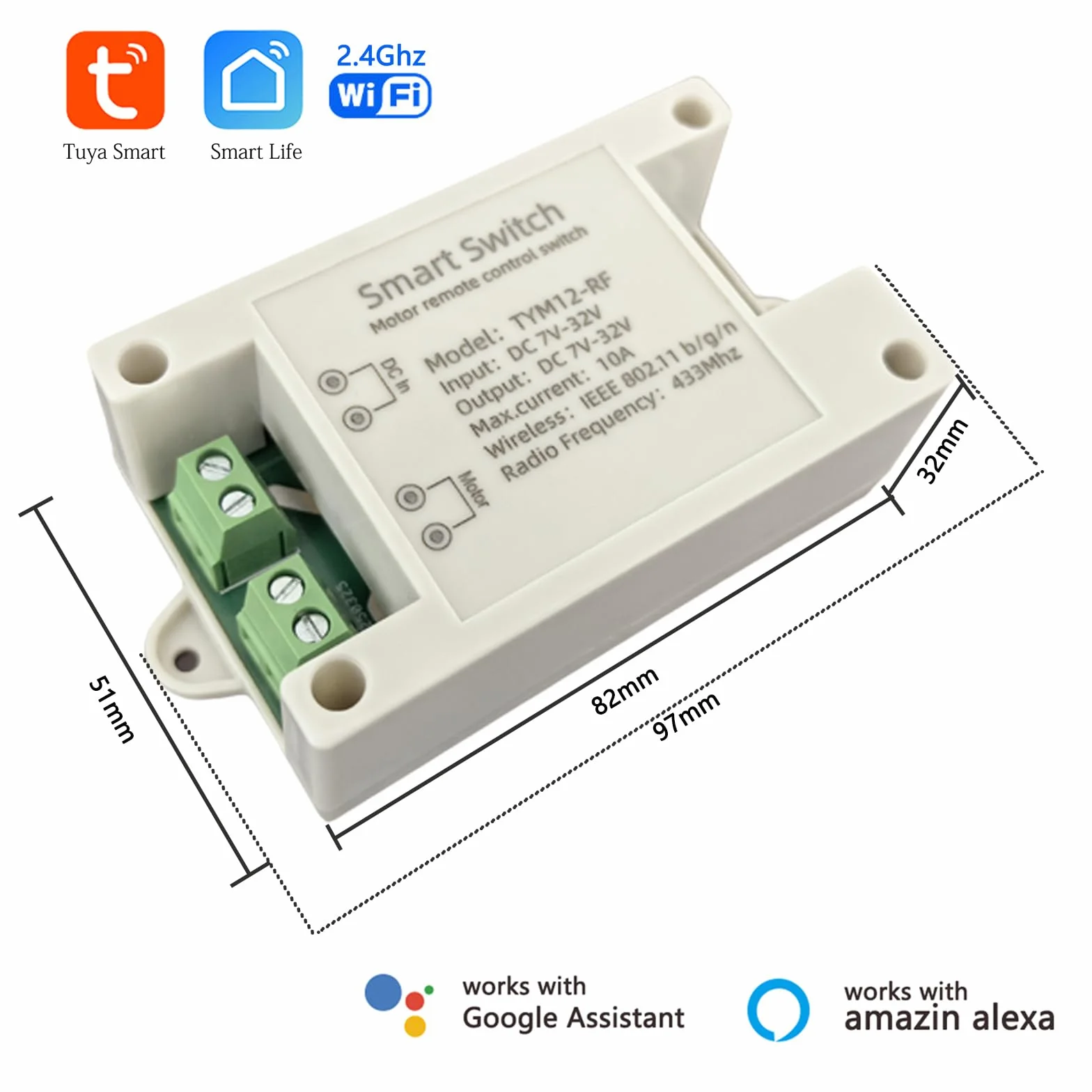 Jane Eyre Controlador inteligente WiFi para motores de CC Tuya para la Smart Life App Control remoto de actuadores lineales de 12V/24V y varillas de empuje eléctricas,Válvula solenoide,cabrestante