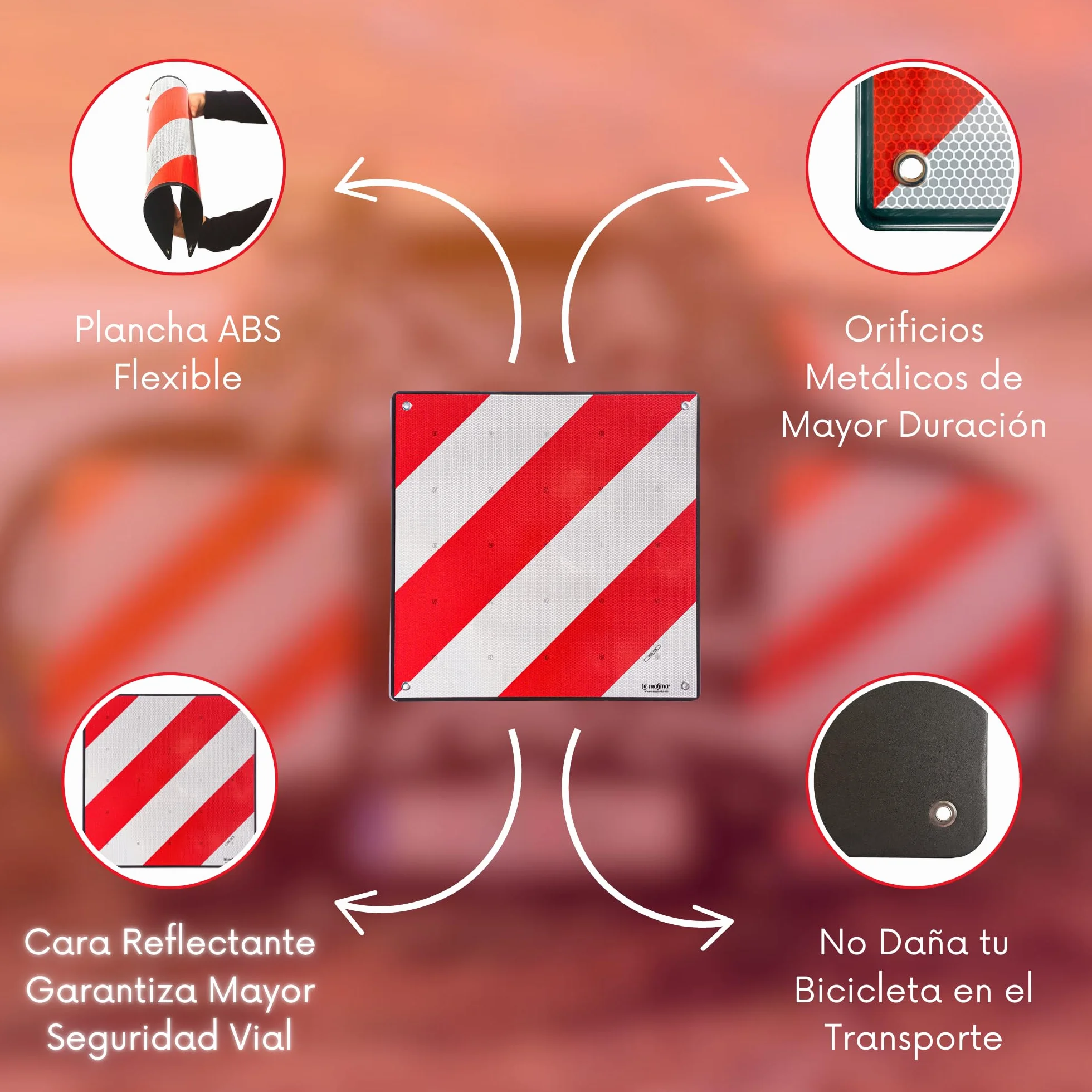 Placa V-20 Homologada Flexible para Portabicicletas | Señal V-20 Homologada Indicadora de Carga Saliente | Cartel V-20 Homologada DGT