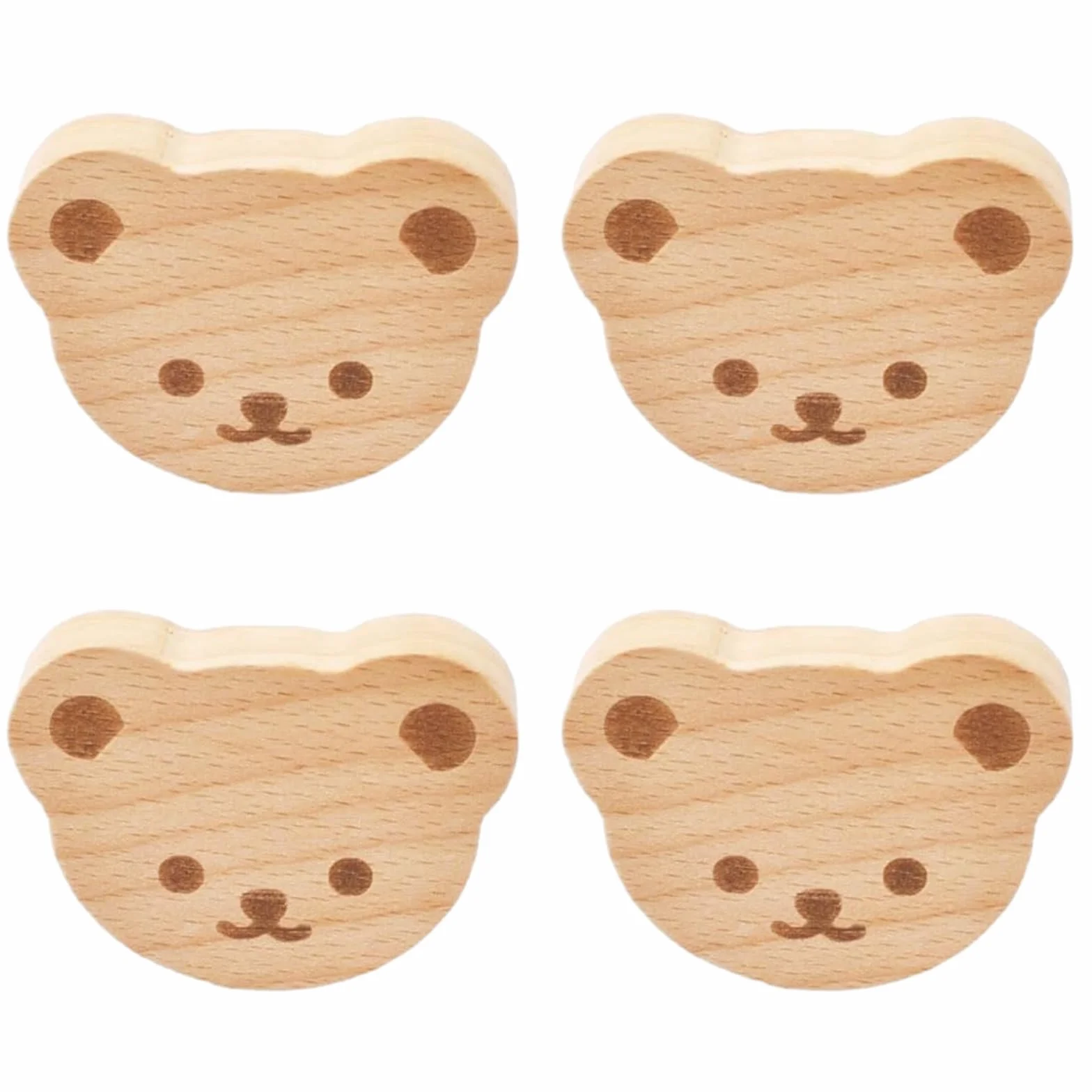 MOROBOR 4 piezas de pomos de madera en forma de oso con un solo orificio, asas de madera de haya para armario de madera, pomos de madera para cajones de cómoda con tornillos y tubo de expansión