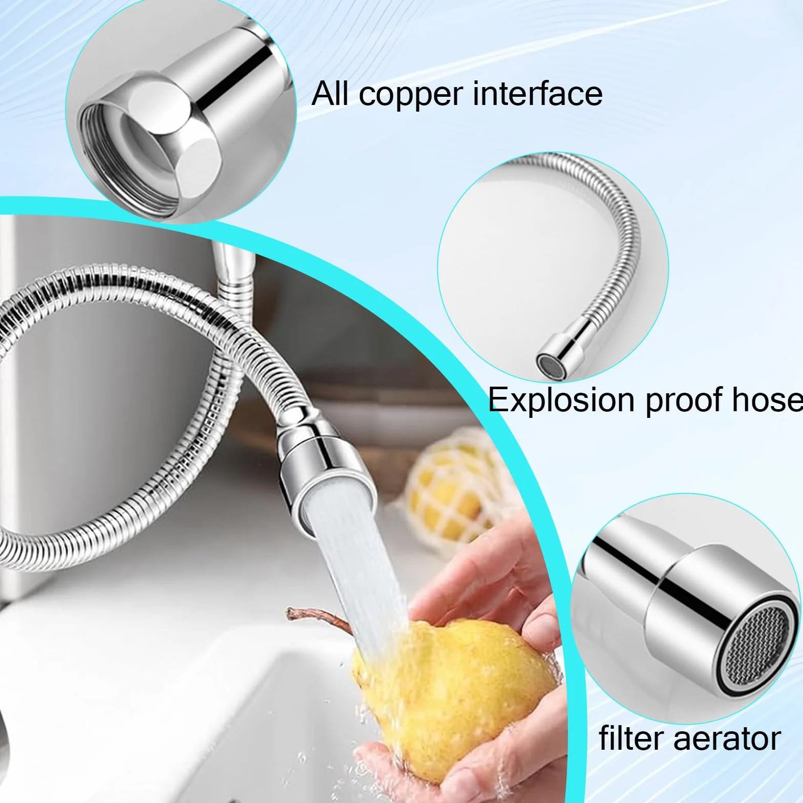 Extensión flexible de 20 cm, grifo de ahorro de agua, accesorio giratorio con 2 adaptadores de grifo, regulador de chorro, cabezal pulverizador para cocinas, baños, bares, inodoros