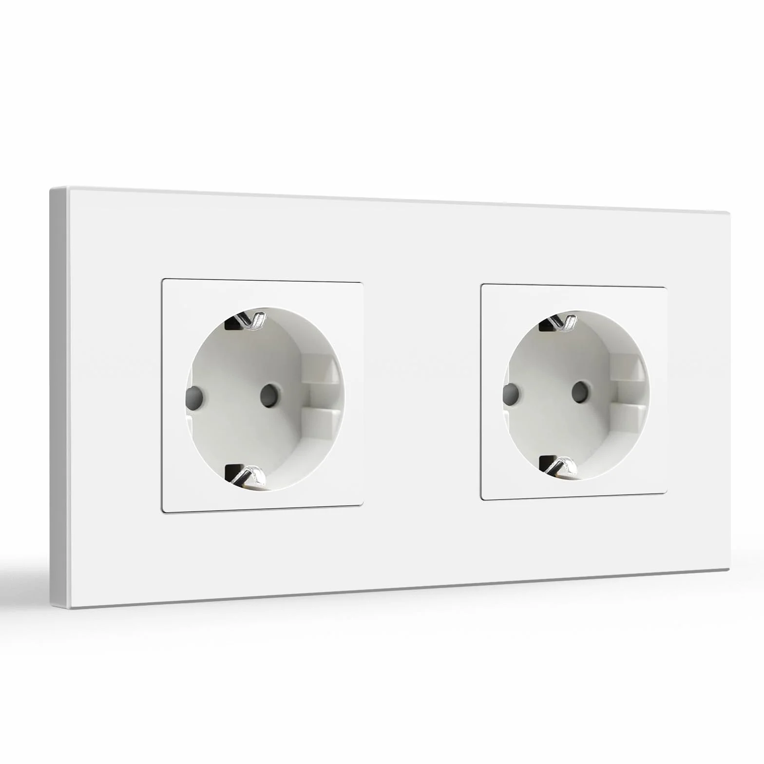 BSEED Enchufe pared, 16A 250V Schuko Enchufe Doble Simple on Panel de Plastico, 2 Gang, Blanco