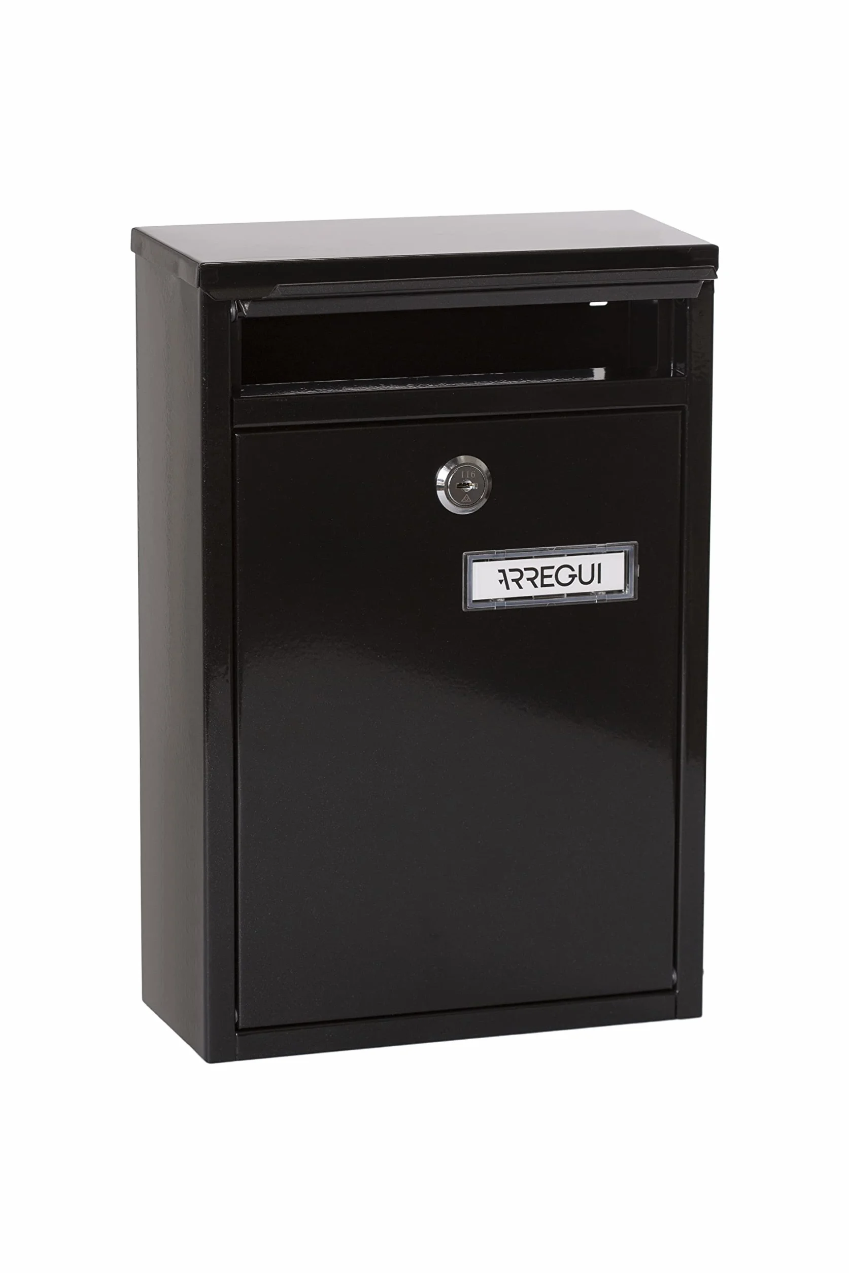 ARREGUI Zaguán E5754 Buzón Exterior de Acero Tamaño S (Correo DIN A5) | Buzón de Pared Pequeño | Buzón de Correo con Boca Trasera Recogecartas | Antilluvia | Fácil de Instalar | Negro