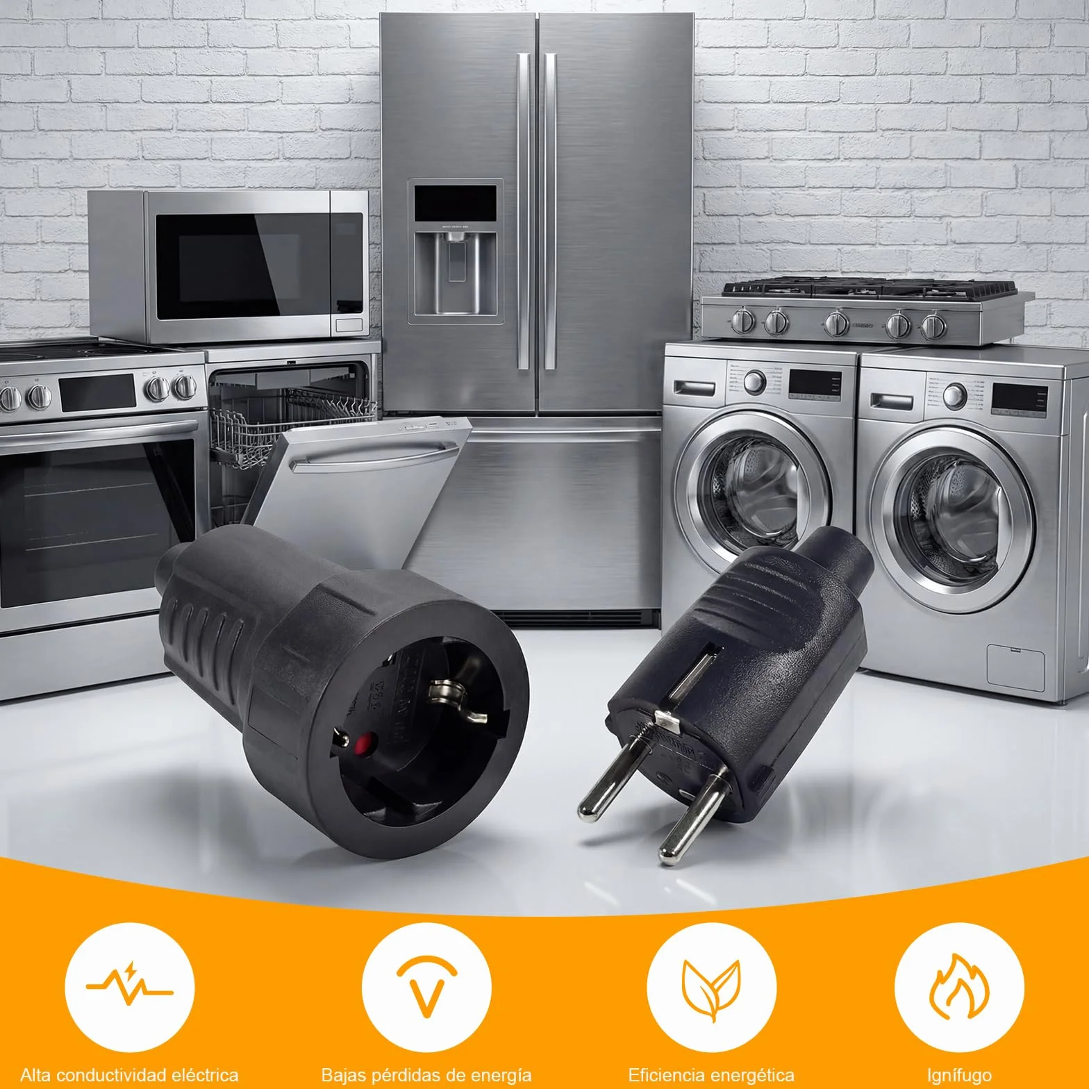 Kit de 3 Enchufes Schuko 250V IP44 16A 2 Polos Carcasa de Goma Negro