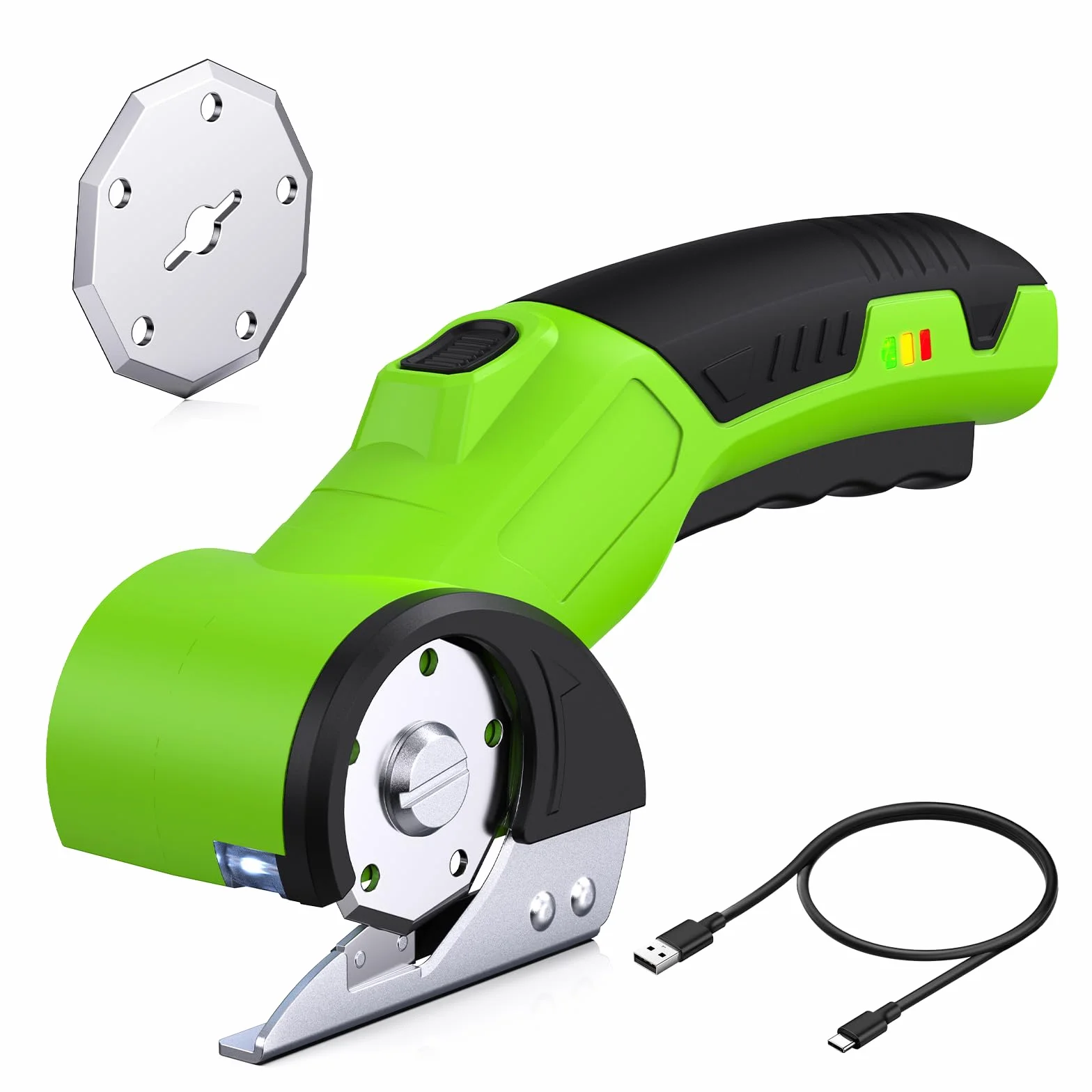 Tijeras Eléctricas, Mini Cortador de Cartón con Cuchilla de Repuesto, Herramienta de Corte Recargable con Bloqueo de Seguridad y Luz LED, Herramienta de Cizalla Multiusos para Cortar Cartón