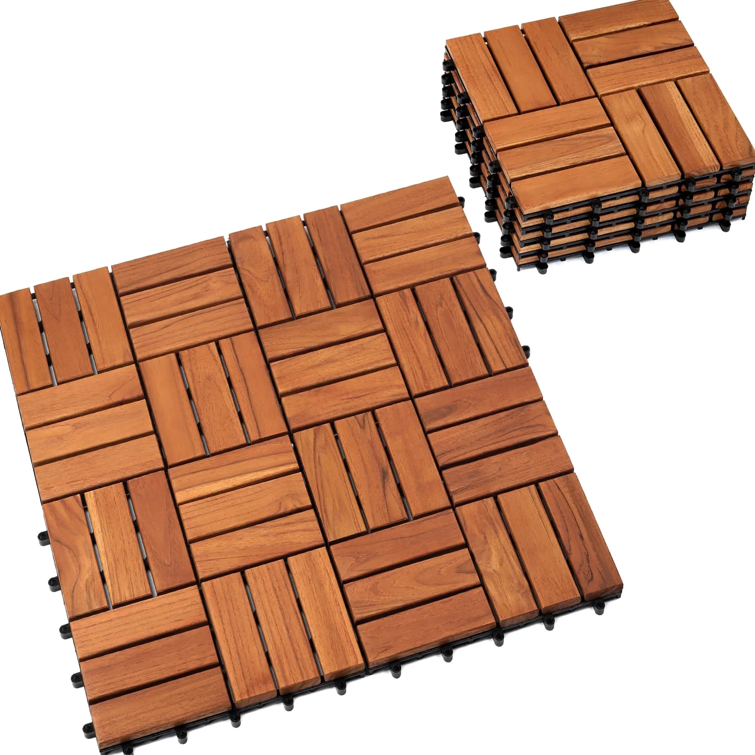 Azulejos de madera dura entrelazados (12 láminas, natural) (madera de teca, 9 unidades, 12 láminas)