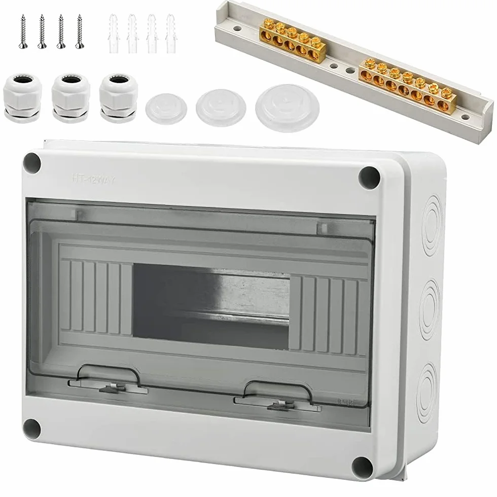 Caja Estanca Exterior, IP65 Cuadro Electrico 12 Modulos, Caja Estanca Exterior Electrica con 3 Conectores, 7 Terminales de Latón, para uso en Interiores y Exteriores