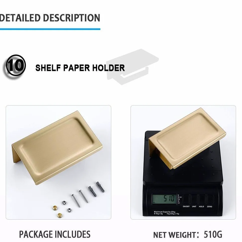 Juego de Accesorios de baño de Oro Cepillado Soporte para Rollo de Papel higiénico para Montaje en Pared Toallero Percha para Batas Kit de Accesorios de Acero Inoxidable, Soporte para teléfono BG