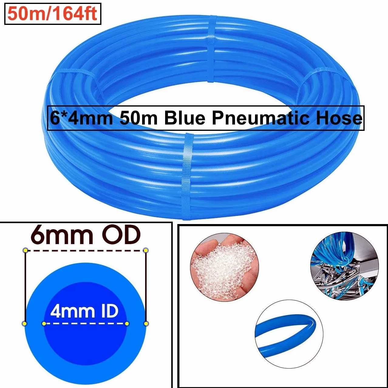 50 Metros Manguera Neumática 6mm OD/4mm ID,Azul Tubo Compresor Aire.Poliuretano PU Manguera de Aire Tubo Kit para la línea de aire o tubería de transferencia de fluidos