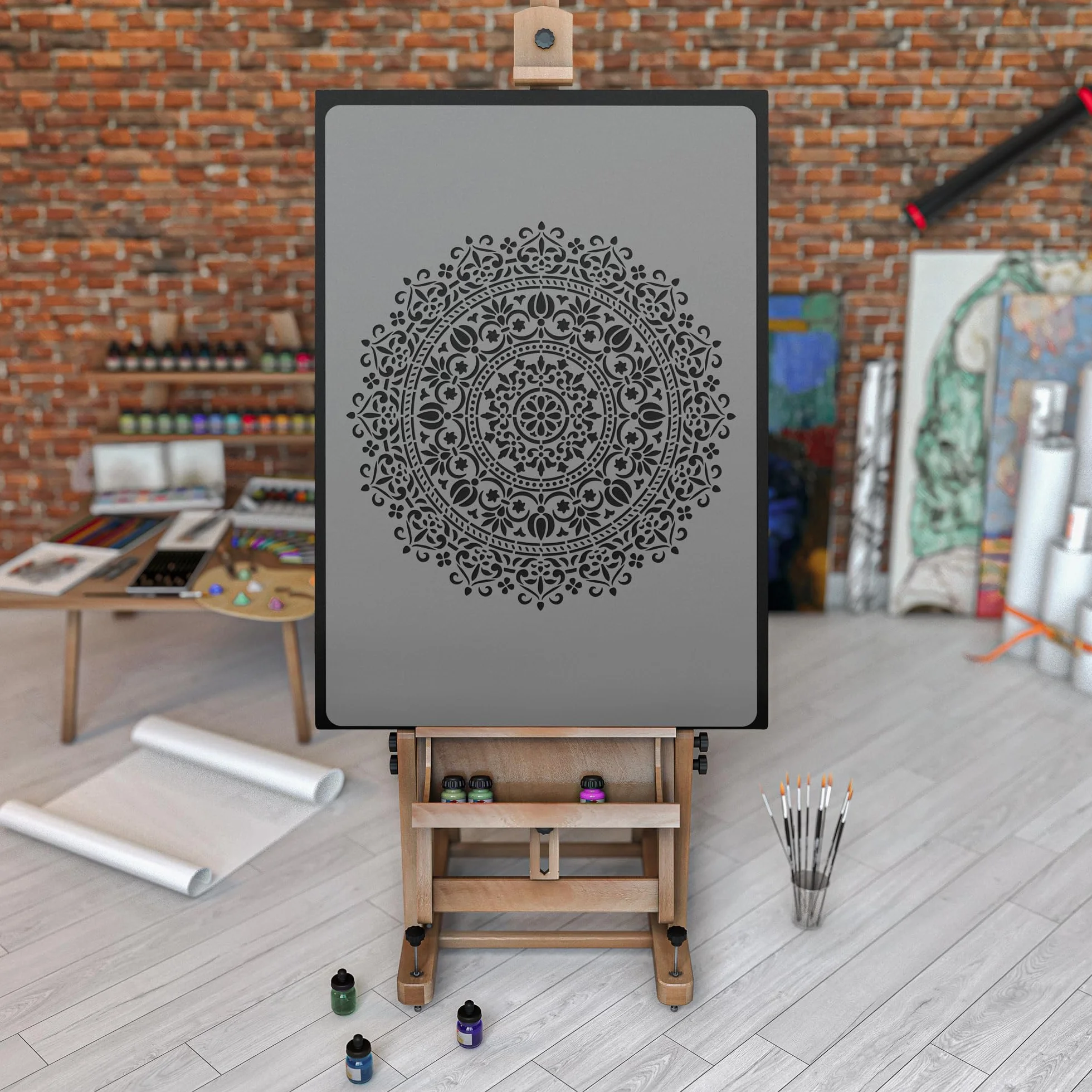 NAKLEO Plantilla de Mandala para Pintar Paredes, Grandes Diámetro 59cm - M, Oriental Círculo Geométrico Ornamento Patrón, Stencil Plástico y Reutilizable, Manualidades DIY Artesanía Casa Decoración