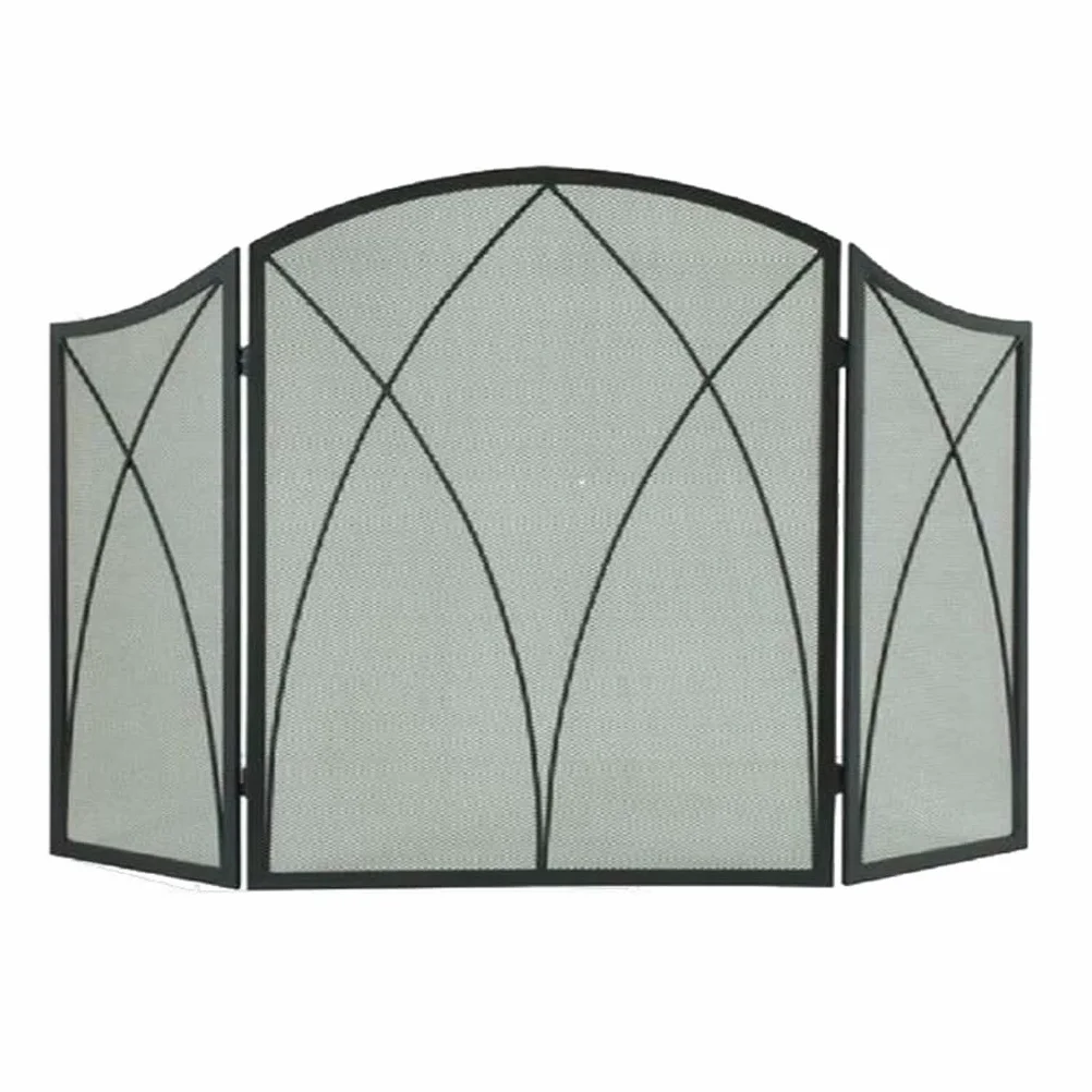 Salvachispas Chimenea Panel Chimenea Pantalla de partición Tri-Fold Forjado Cinturón de Hierro de Hierro Malla Impermeable Pantalla Puerta Decorativa Estufa Cerca H'31.5
