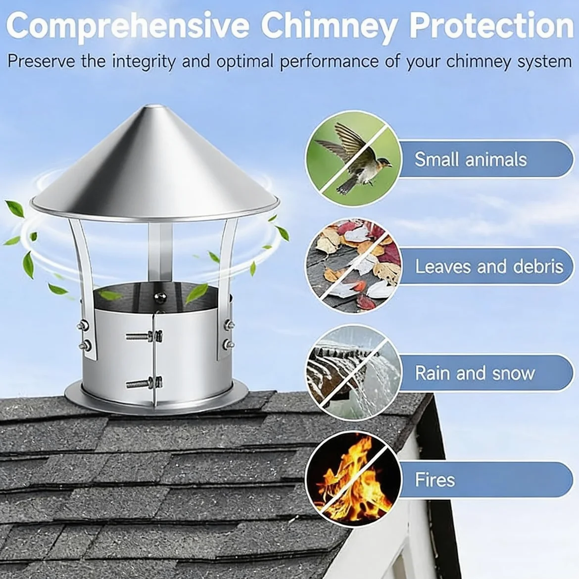 Sombrero Chimenea de Acero Inoxidable 201 Tapa de Ventilación 14 15 16 17 18cm, Sombrerete de Chimenea a Prueba de Lluvia, Puede Soportar Condiciones Climáticas Difíciles(16cm)
