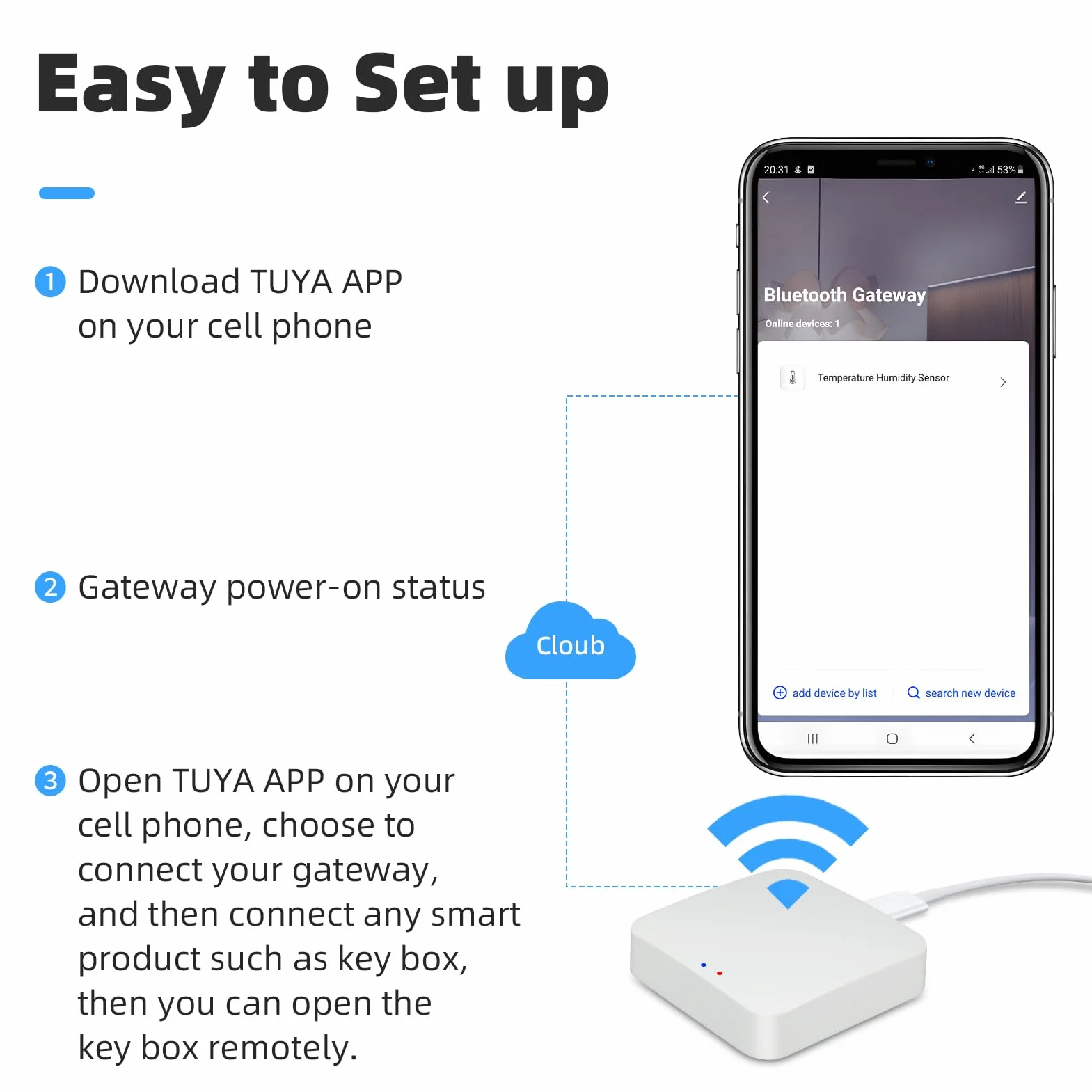 Tuya Gateway, Smart Life App Control, Tuya Bluetooth Gateway conecta cualquier dispositivo inteligente Tuya compatible a tu red Wi-Fi para desbloqueo remoto
