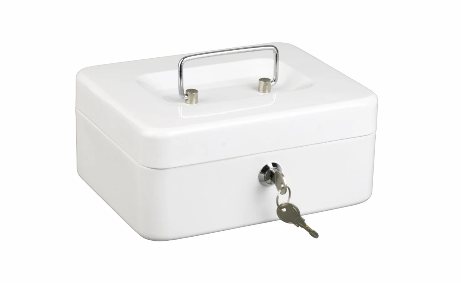 Alco-Albert 841-10 - Caja de dinero con cerradura, pequeña, 195 x 145 x 80 mm, caja de dinero con compartimento para monedas, 2 llaves, blanca