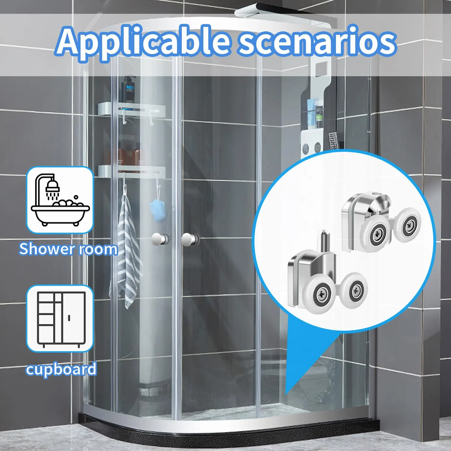 4 Piezas Rodillos de Puerta de Ducha Dobles Diámetro 23 mm,Metal Ruedas para Puerta de Ducha Adapta a Vidrio de 4 a 6 mm