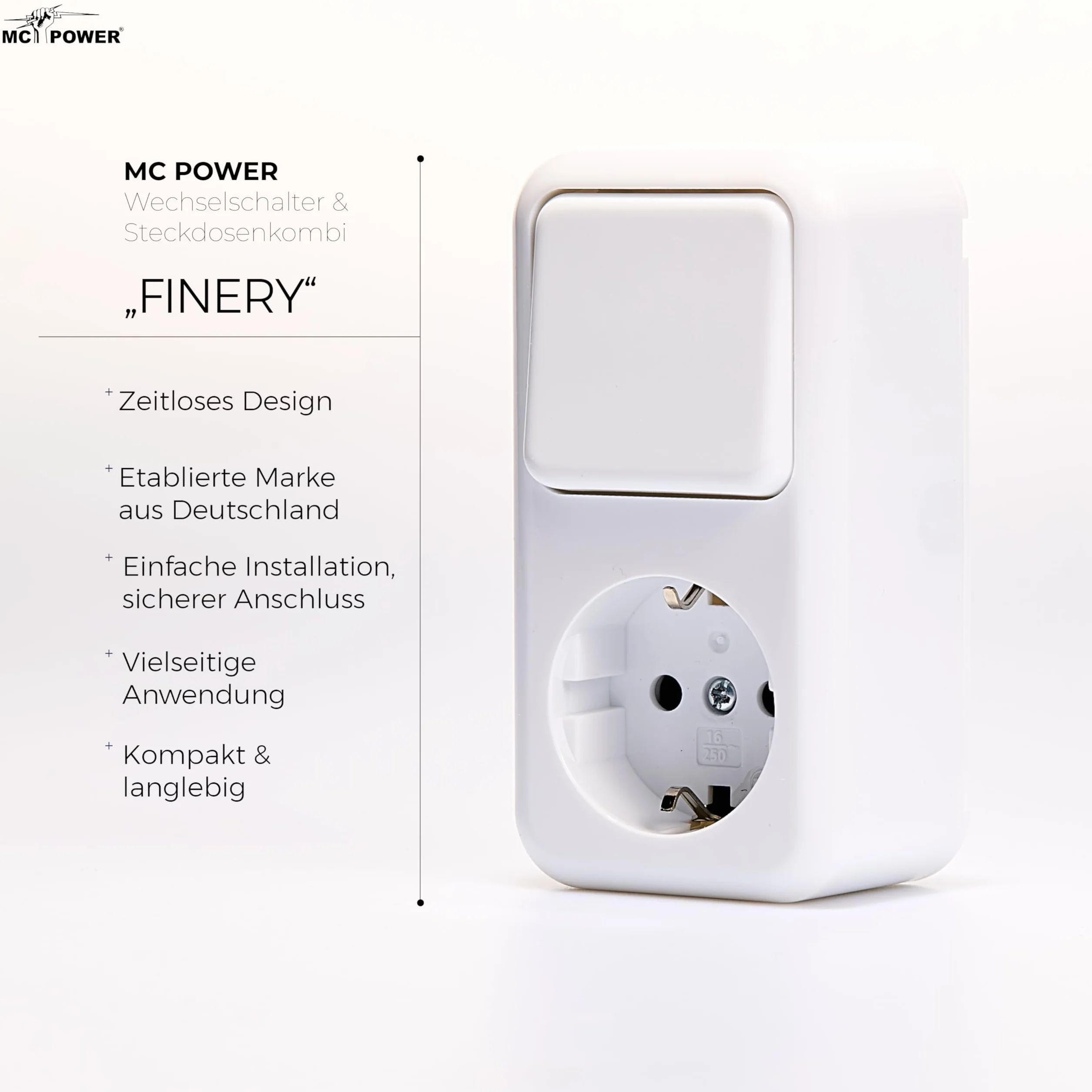 Galas Combinación de Tomas de Corriente AP 250V/16A Interruptor de Superficie 250V/10A Blanco