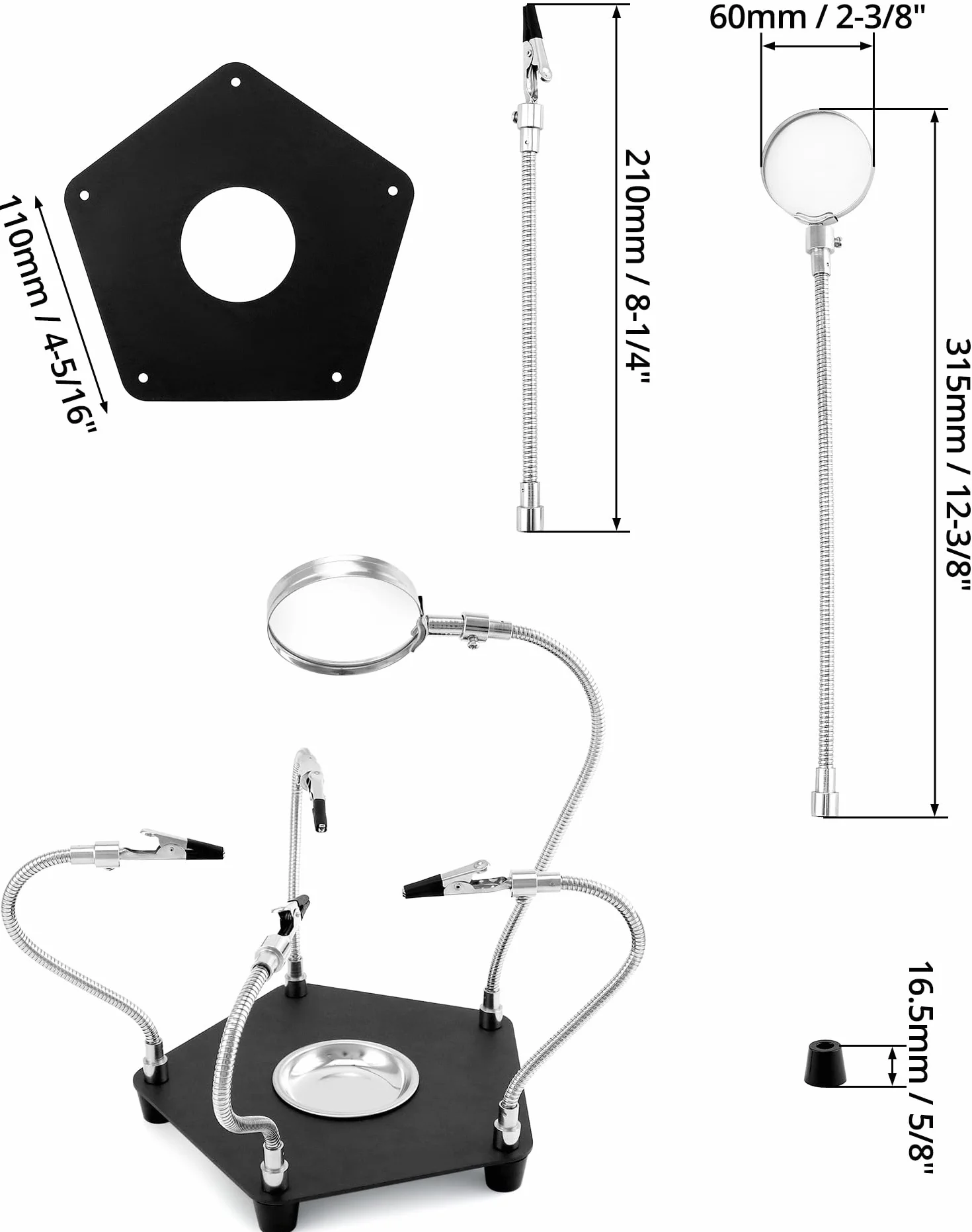 QWORK® Estación de soldadura de tercera mano con lupa 3X y 4 brazos flexibles, ayuda para soldar para electrónica, joyería, manualidades y más