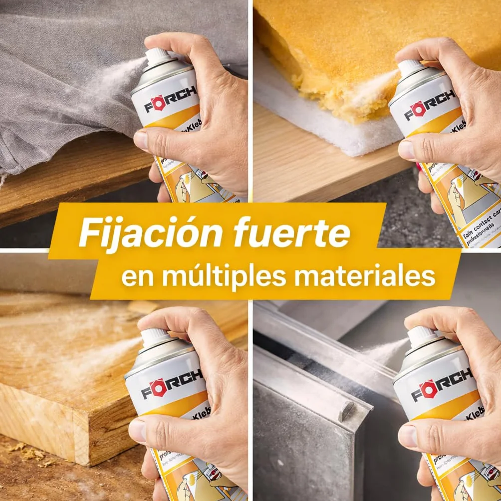 Cola de Contacto en Spray Förch, Pegamento en Spray ideal para Tapicería Coche, Espuma, Tela, Madera, Metal y Hormigón - 2 Unidades