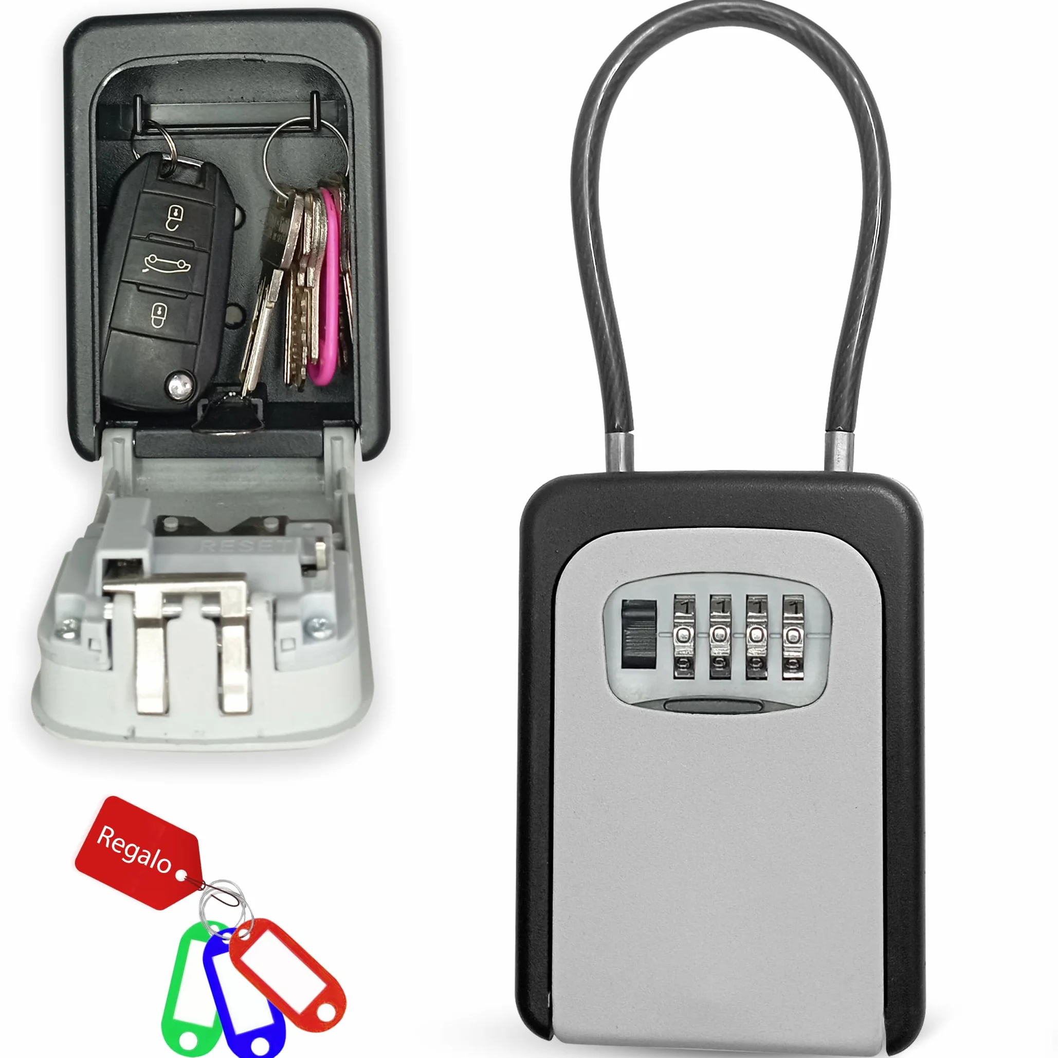 QJF Caja de Seguridad para Llaves con Código de 4 Dígitos para Pared Exterior Interior
