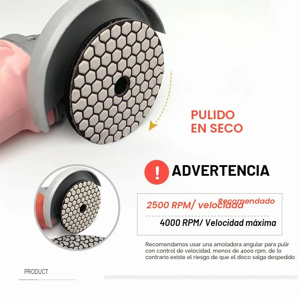 SHDIATOOL Diamante Almohadilla de Pulido 7 Piezas Grano 100 para Pulir en Seco Mármol Granito Piedra Cerámica Dia 100mm/4 Pulgadas