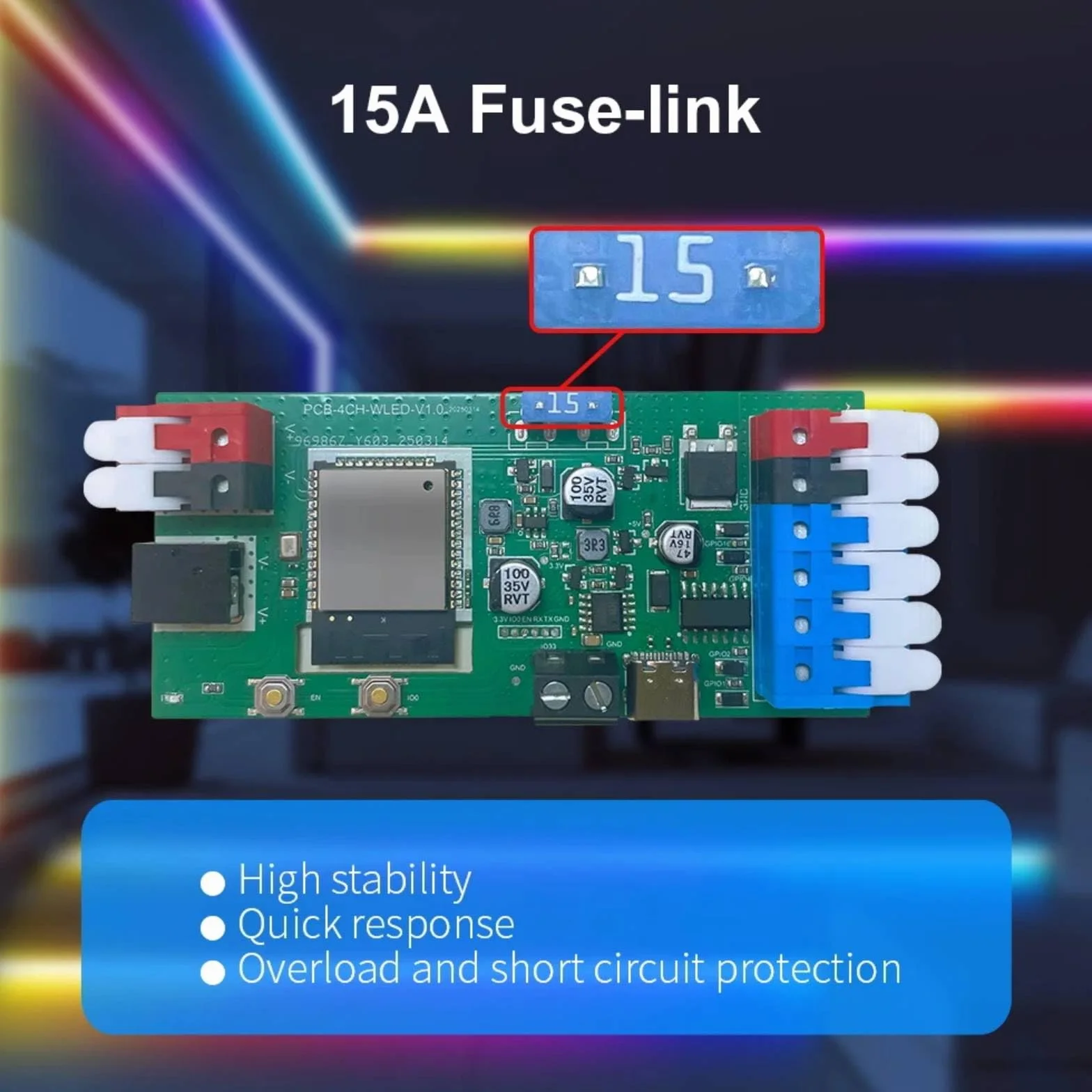 Controlador LED WiFi 4 vías ESP32 WLED Compatible Alexa Google Home Tiras LED RGB 5-24V 15A GL-C-017WL-D