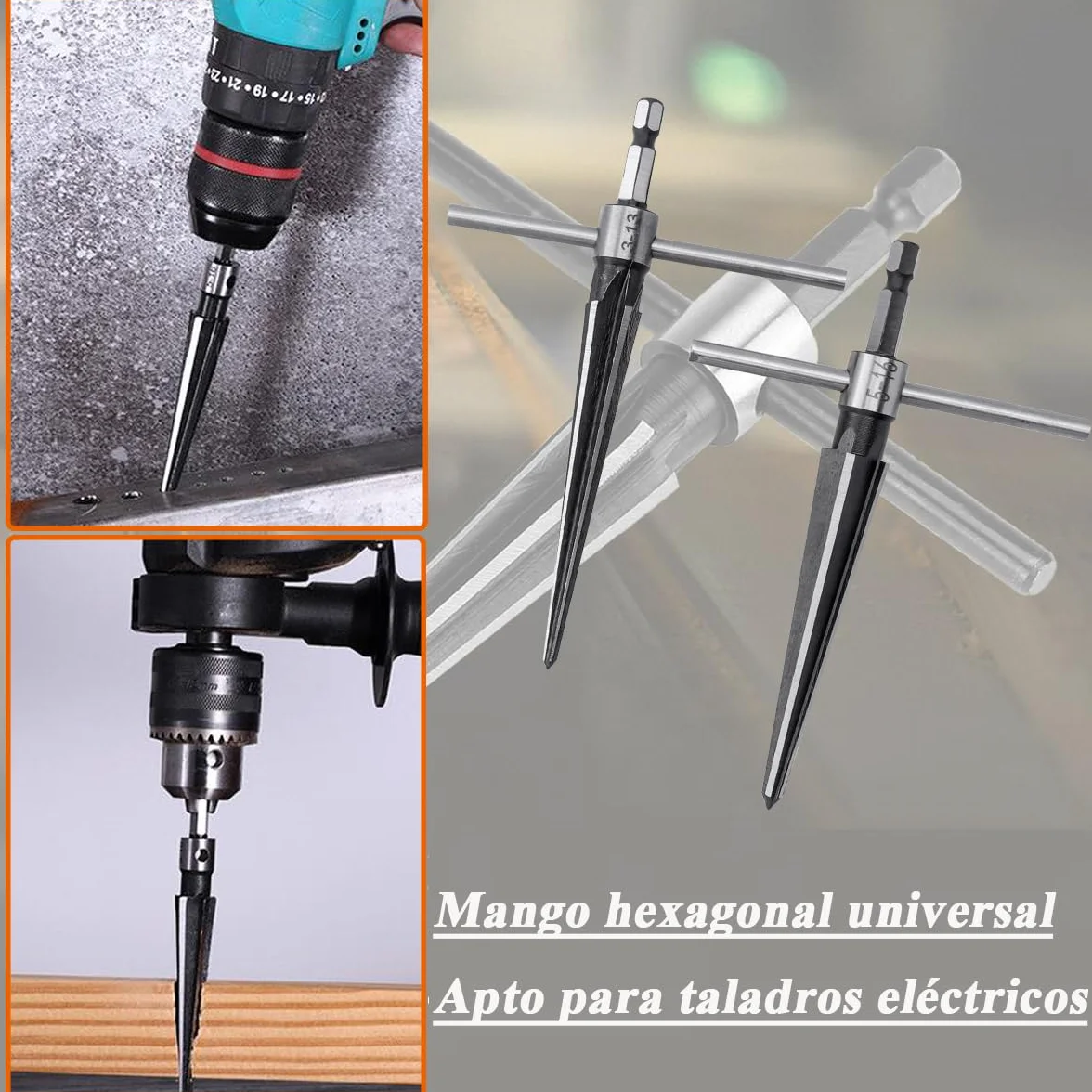 Escariador Cónico Hexagonal 3-13mm 5-16mm Treki Herramienta de Mano en Forma de T