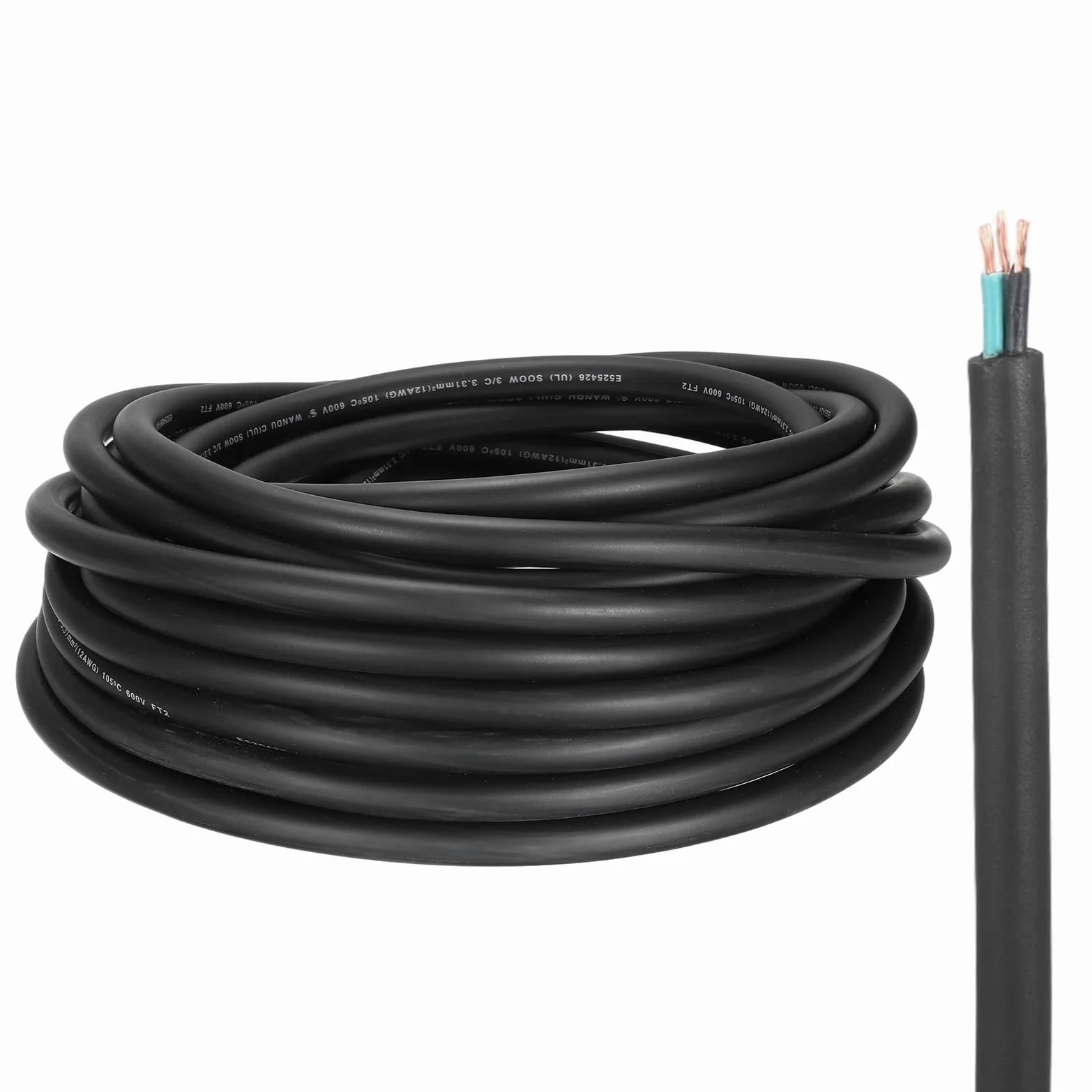 QUARKZMAN Cable Eléctrico SOOW 12 Gauge 3 Conductores, Cable Automotriz 25 Pies 12 AWG, De Energía Portátil 600V Para Generadores, Luces LED, Cargadores De Batería,