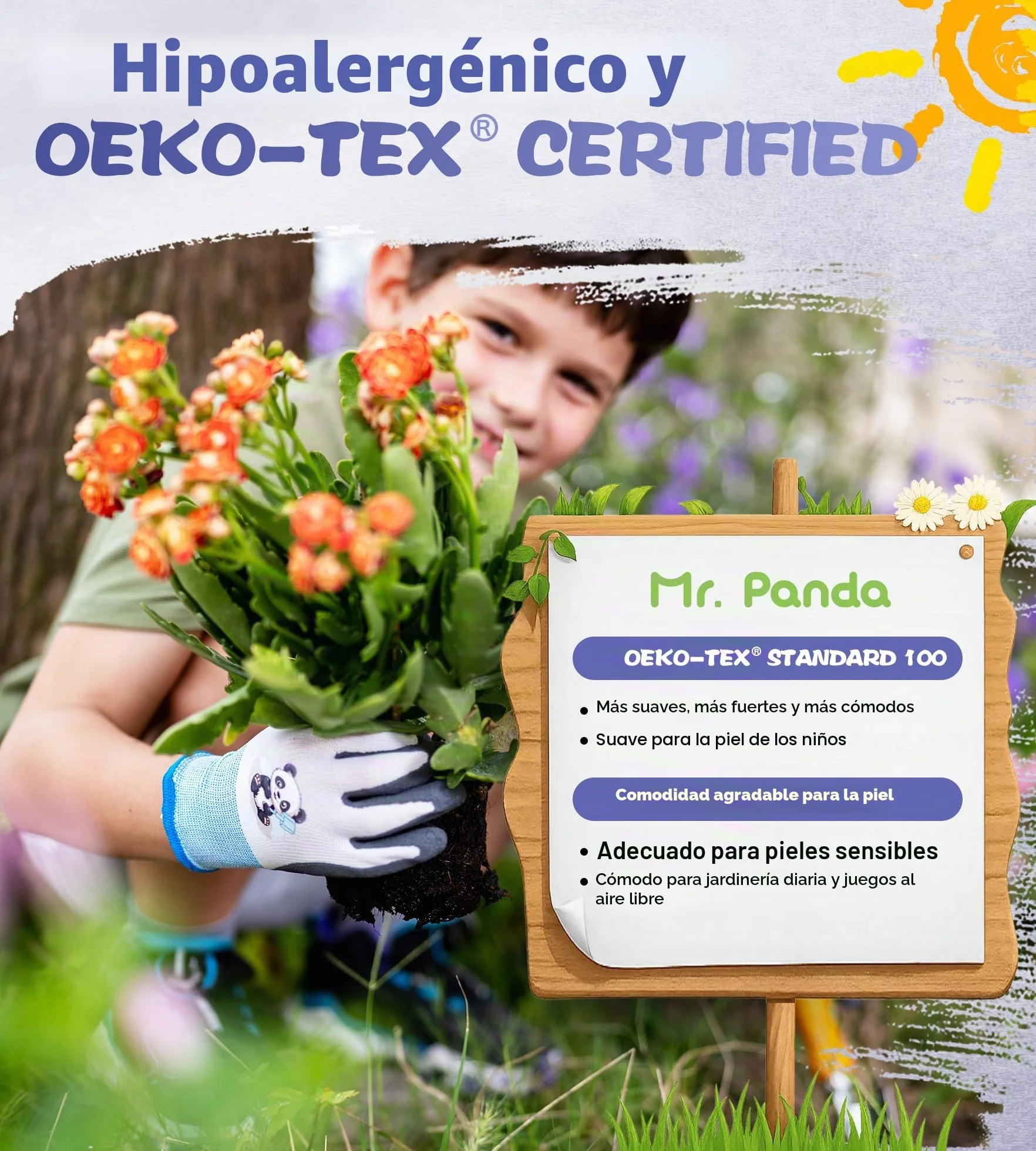 Mr.Panda Guantes de Jardinería para Niños Talla 3/XXXS 2-4 Años