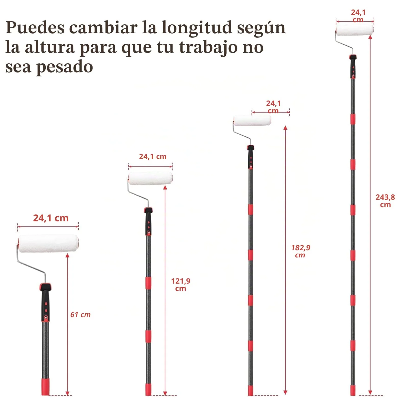 Rodillo de pintura, 70 – 180 cm, barra telescópica, rodillo de pintura multifunción, juego con cepillo de pintura para casa, barra de acero inoxidable para paredes y techos, color gris