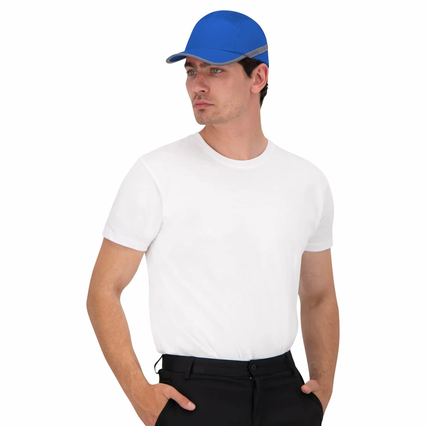 BWOLF TRIVOR Gorra Seguridad Trabajo Casco Obra Casco Seguridad con Carcasa ABS EN 812, Tira Reflectante, Azul Royal