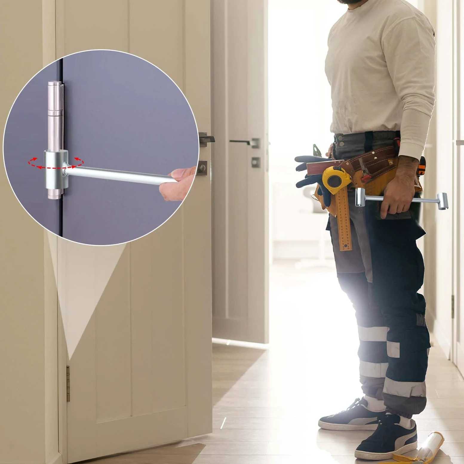 Gosknor Llave de ajuste de huecos para bisagras, herramienta práctica de ajuste de bisagra de 0.5 a 0.75 pulgadas para puerta, resistente, puerta de seguridad para sala limpia contra incendios