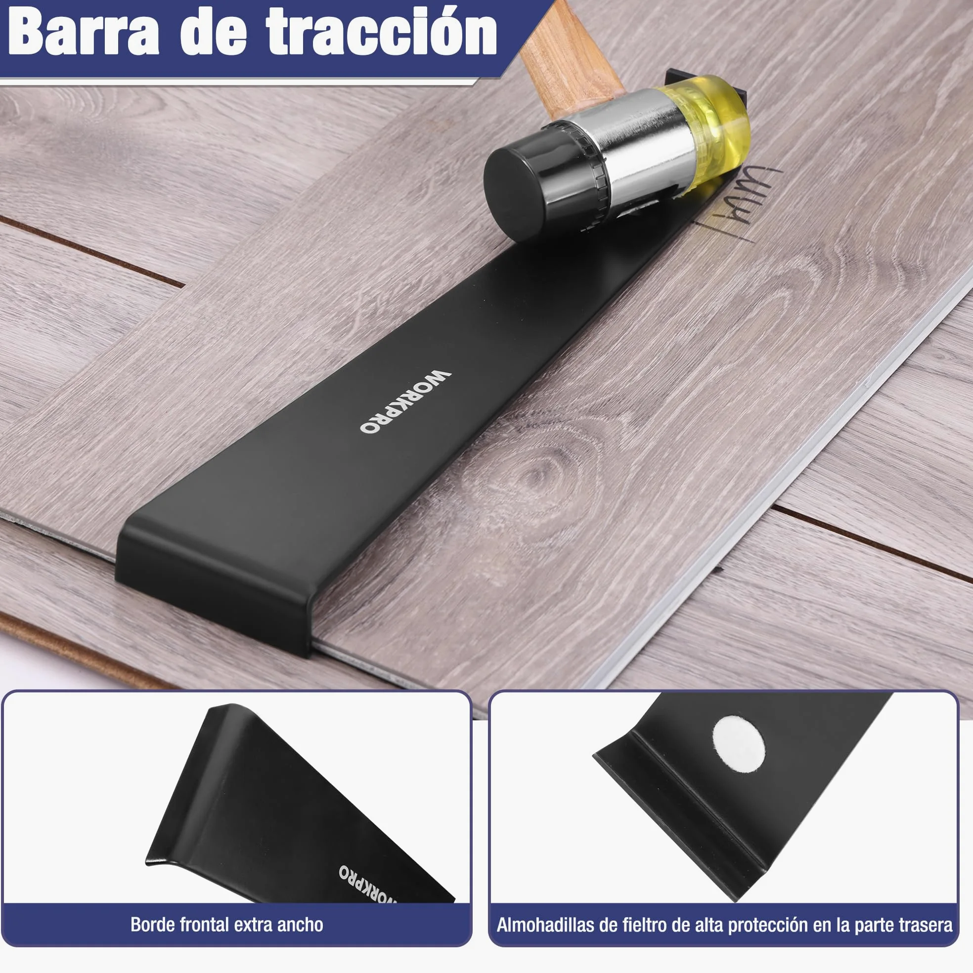 WORKPRO Herramientas para Suelos Laminados con 30 Separadores, Kit de Instalación de Suelo y Piso Laminado, Martillo de Doble Cara, Barra de Tracción y Taco de Impacto