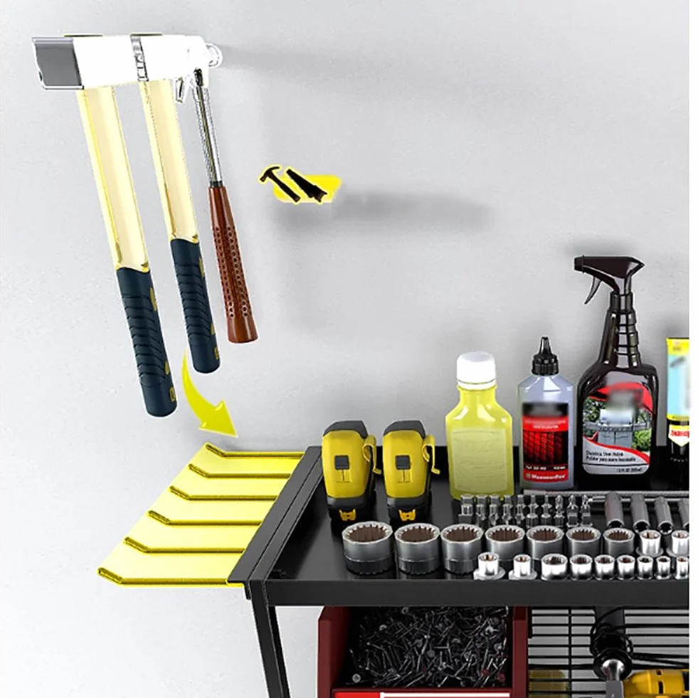 Soporte de pared para herramientas de 4 niveles, almacenamiento de herramientas para 4 herramientas eléctricas, soporte de pared, organizador para garaje, taller de coche, 59,5 x 24,5 x 41,5