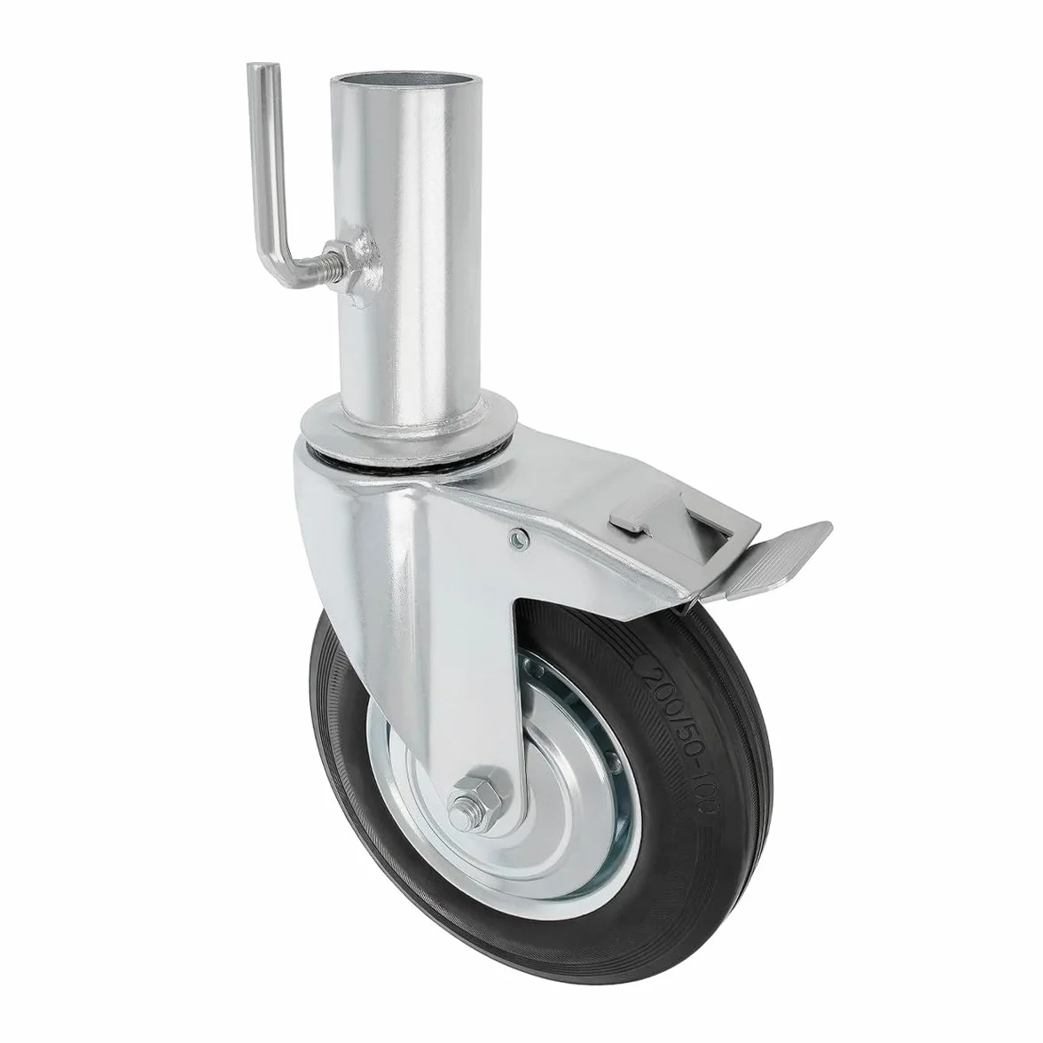 Amig - Rueda Andamio Hembra con Freno - Ø200 mm - Núcleo Metálico y Banda de Goma - Rodamientos de Rodillos - Soporta 200 kg - Ideal para Andamios y Suelos Interiores/Exteriores - Ruedas Giratorias