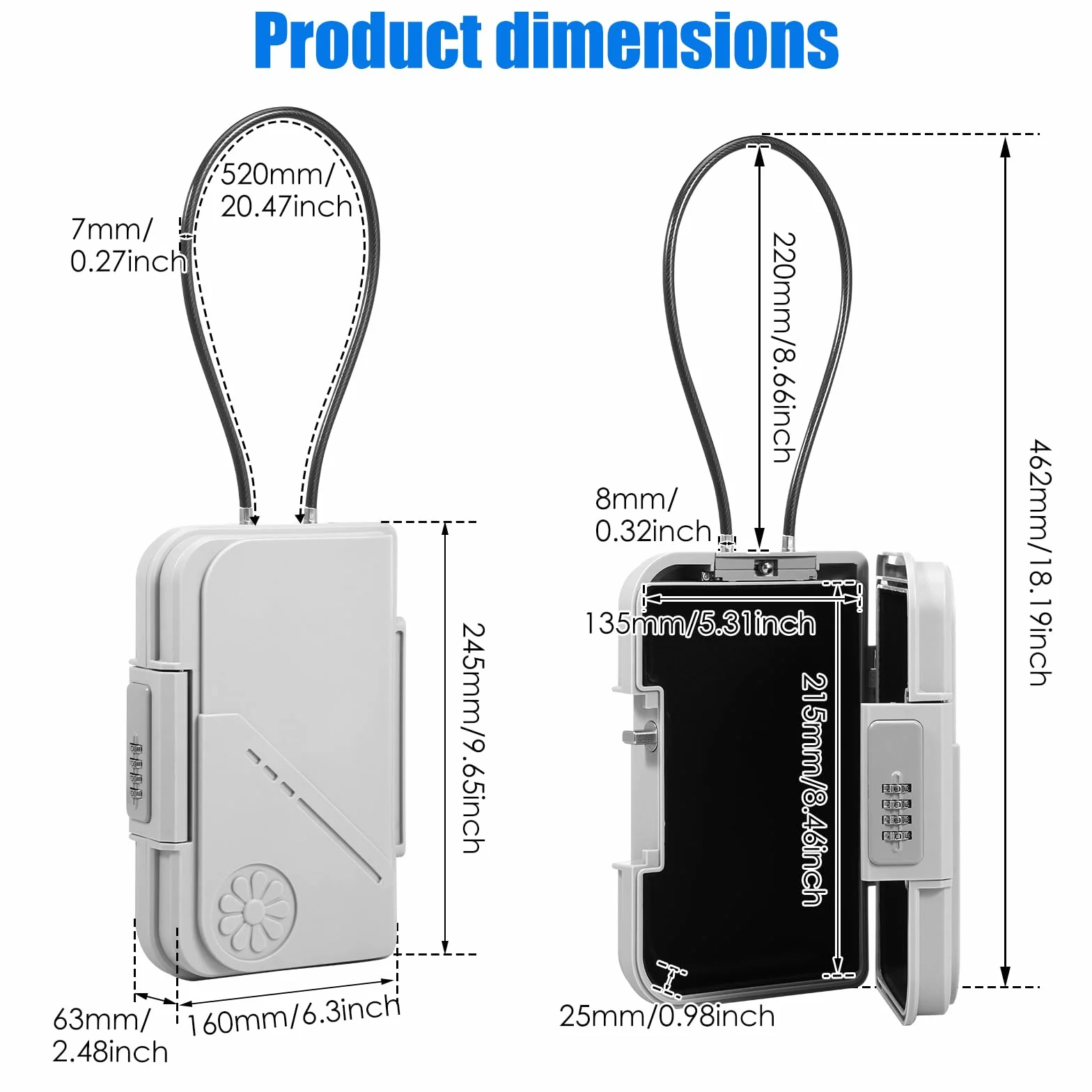 Caja fuerte portátil impermeable con cerradura de combinación de 4 dígitos, resistente a cortes y golpes, cuerda de alambre de 7 mm
