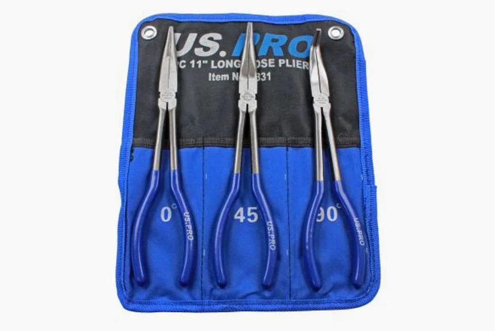 US PRO Tools 1831 - Alicates de punta de largo alcance, 3 unidades, 275 mm, color azul