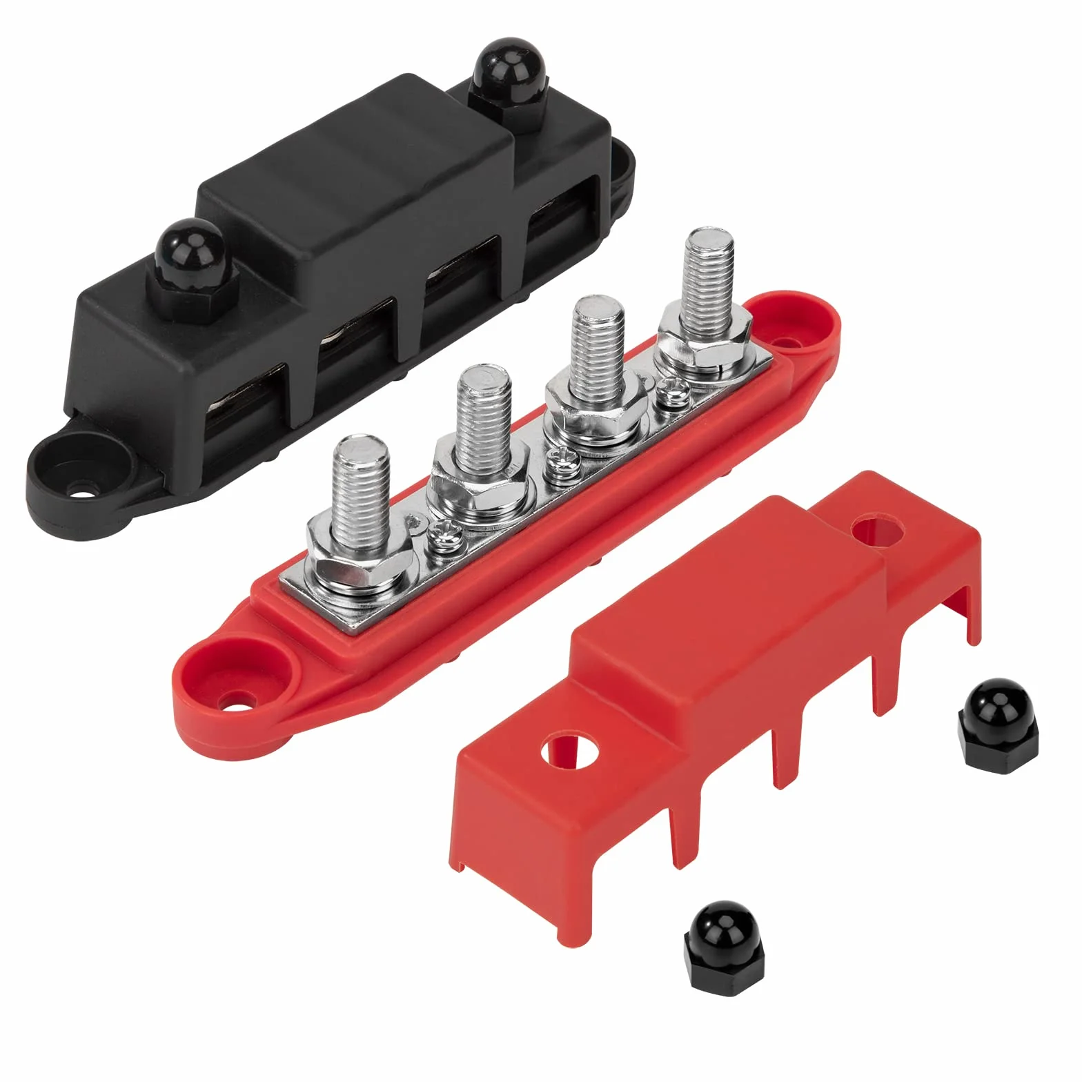 QIMEI-SHOP Bloques de Distribución de Energía 12V-48V Caja de Distribución de Barra Colectora 250A BusBar con 4 Pernos de Terminal M10 para Automóvile Barco Rojo Negro 2 Piezas