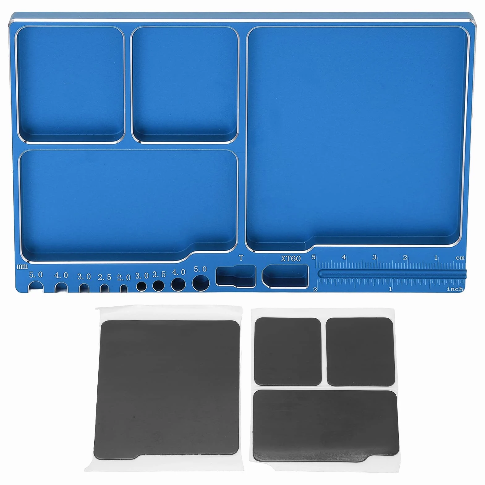 Bandeja de Tornillos Magnéticos, Aleación de Aluminio, Adsorción Magnética, Bandeja de Piezas Magnéticas Ampliamente Utilizada con Almohadilla Magnética para Reparación RC (Azul)